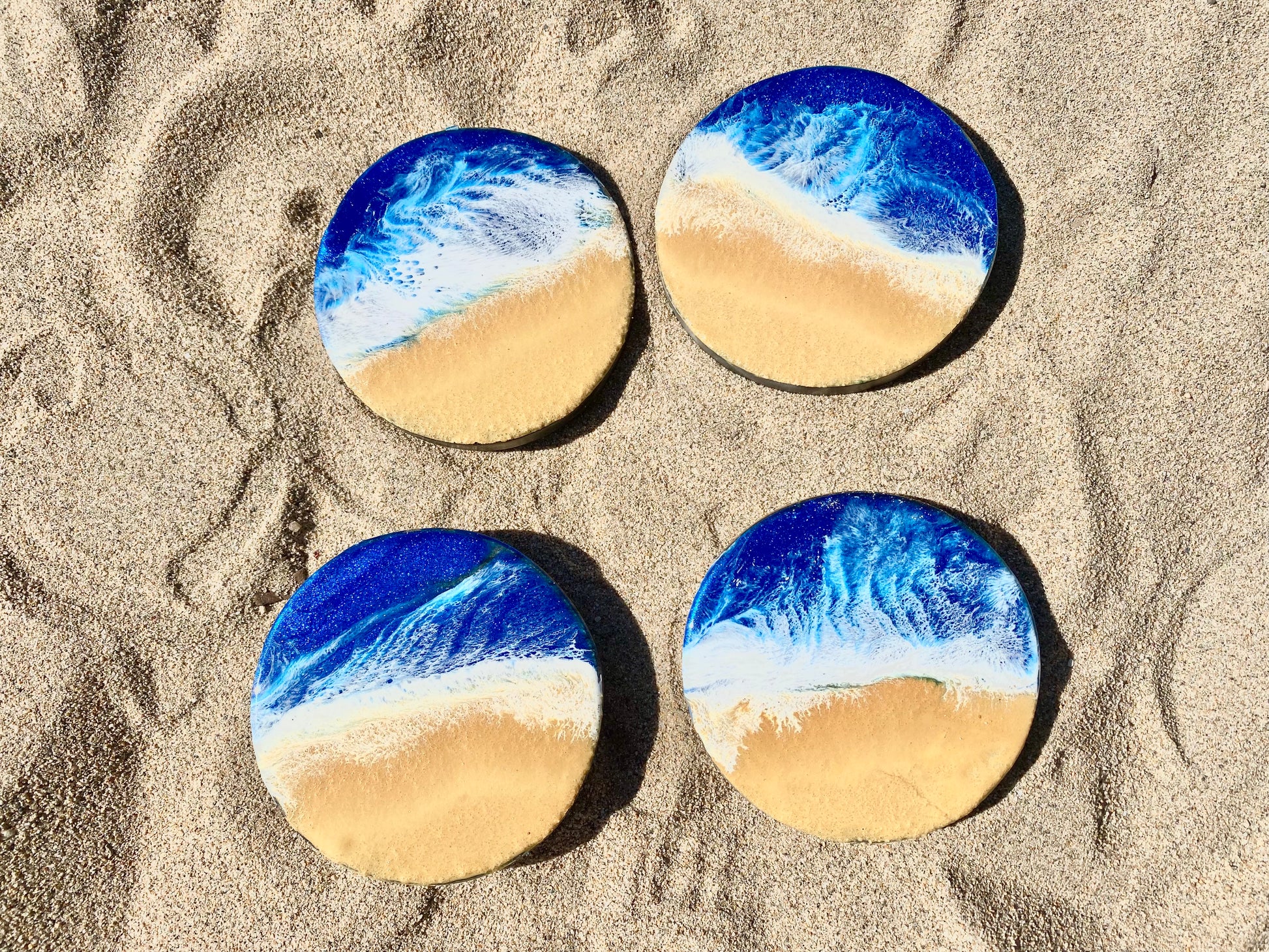 Elegant Handmande  Ocean Resin Coaster with Marble Base - Omagoodness Art Shop