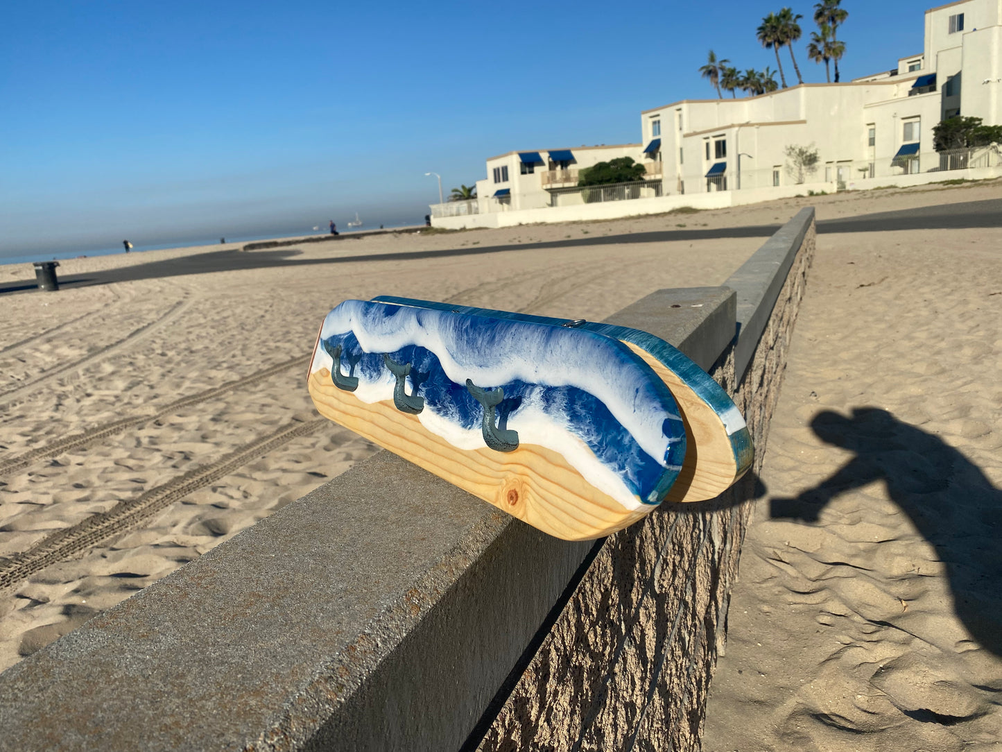 Handmade Ocean Waves Resin Surfboard Coat and Towel Hanger with Whale Tail Cast Iron Hooks - Omagoodness Art Shop
