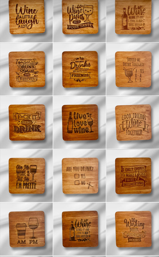 Wine Lover’s Wooden Coasters – Fun & Stylish Gift for Wine Enthusiasts