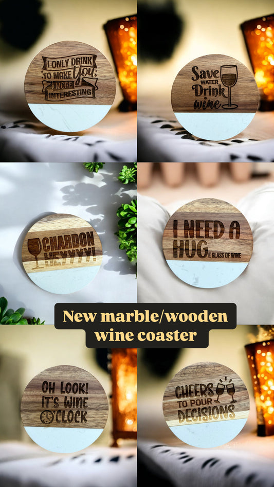 Wine Lover’s Wooden & Marble Coasters – Fun & Stylish Gift for Wine Enthusiasts
