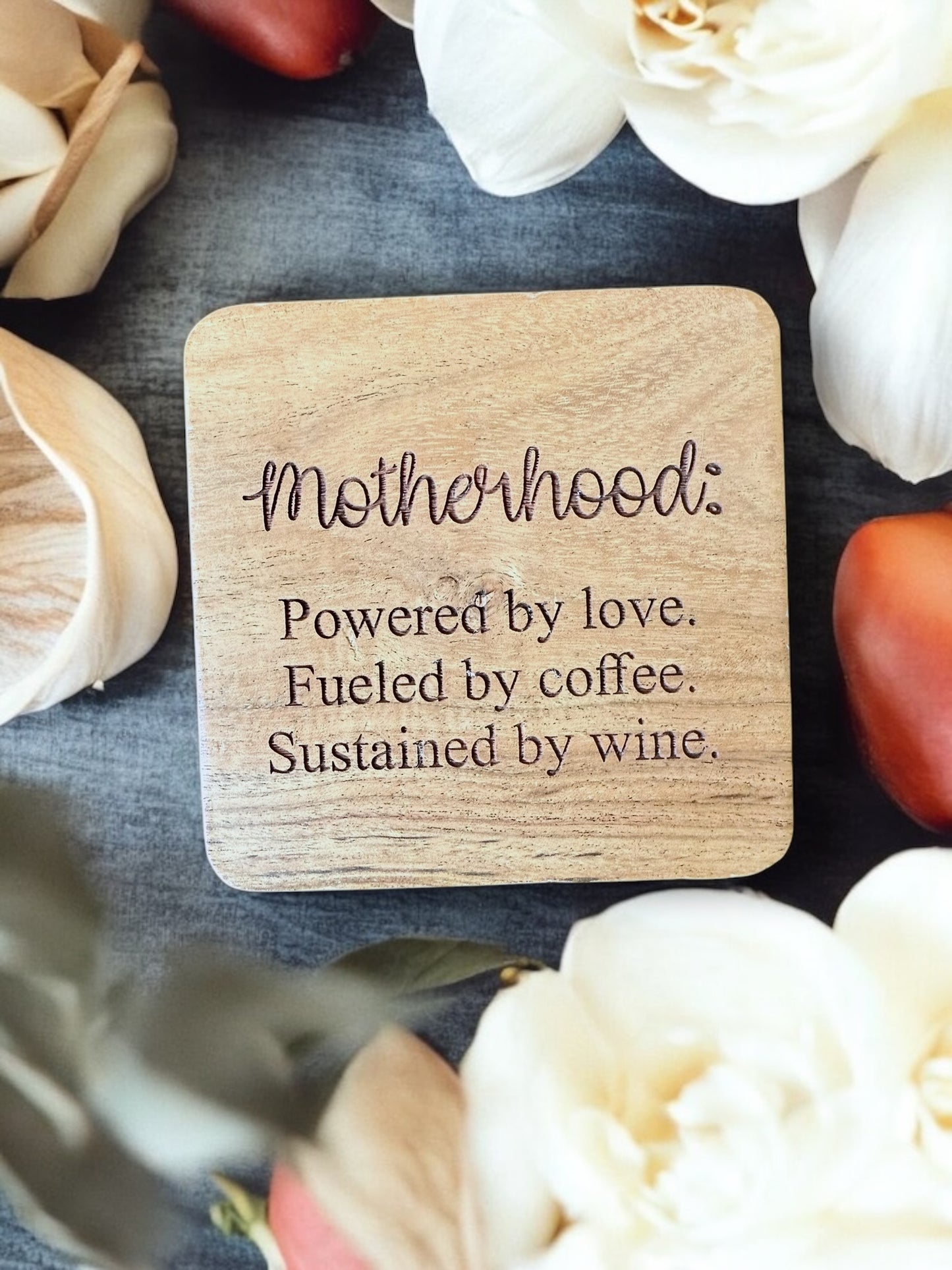 Mom Coasters – Motherhood Gifts – Wood or Slate Coaster – Handmade Engraving Single or Set of 4/6 | Gifts for Mom
