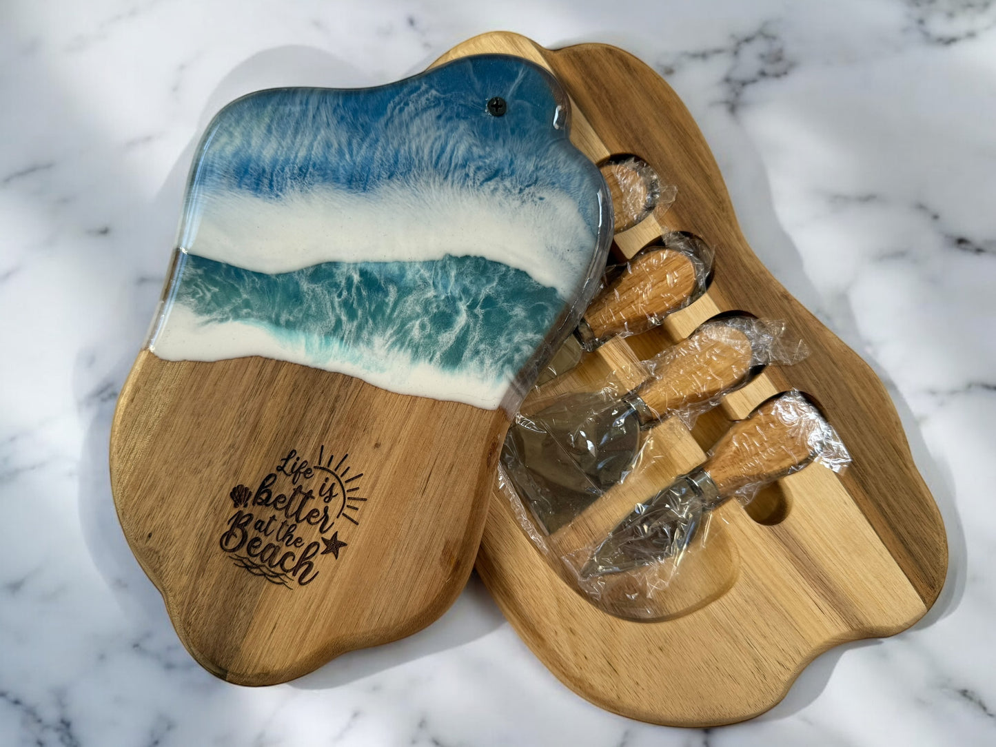 Luxury Acacia Charcuterie Board ā Available in Laser-Engraved or Ocean Resin Design