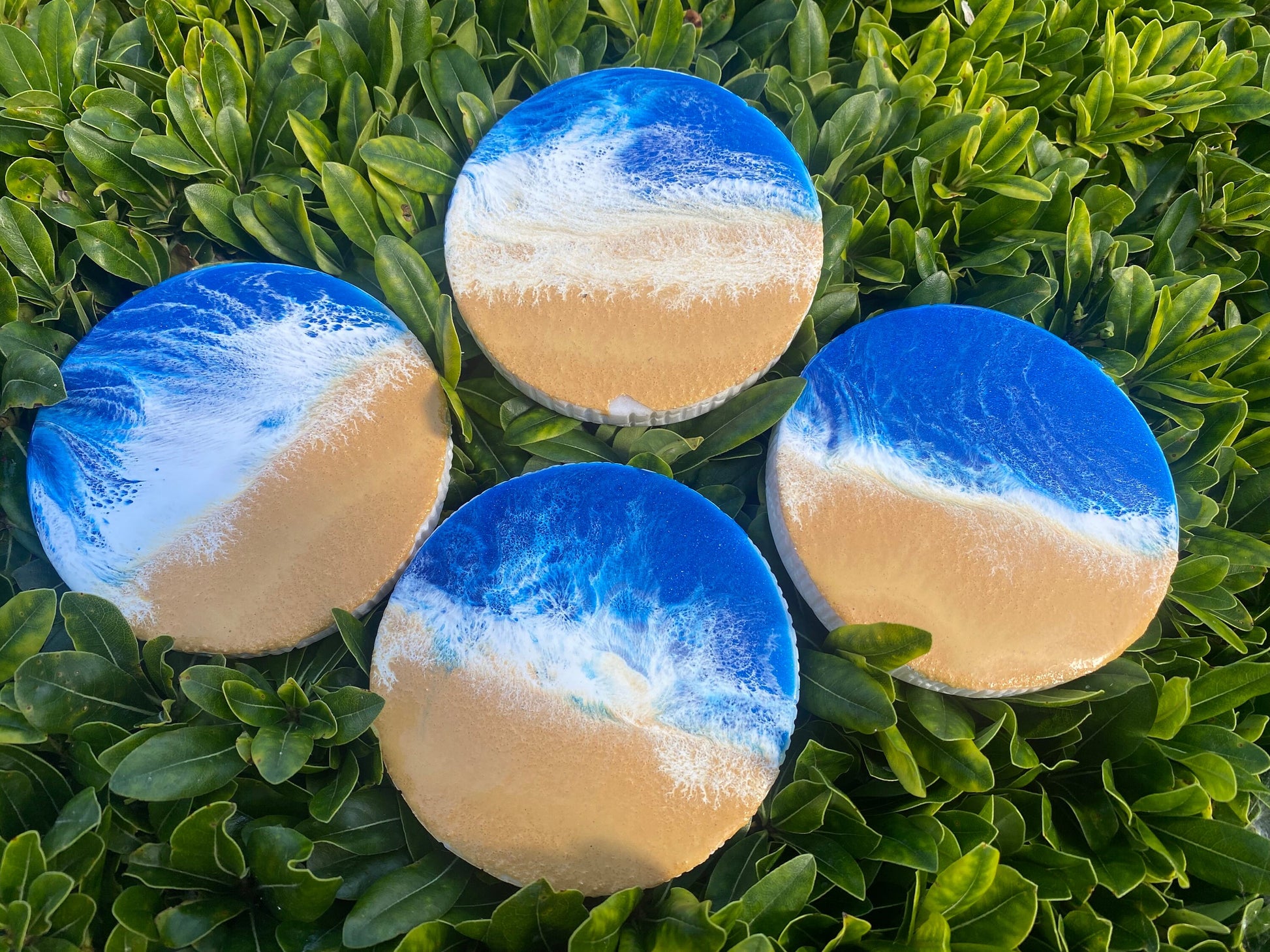 Elegant Handmande Ocean Resin Coaster with Marble Base