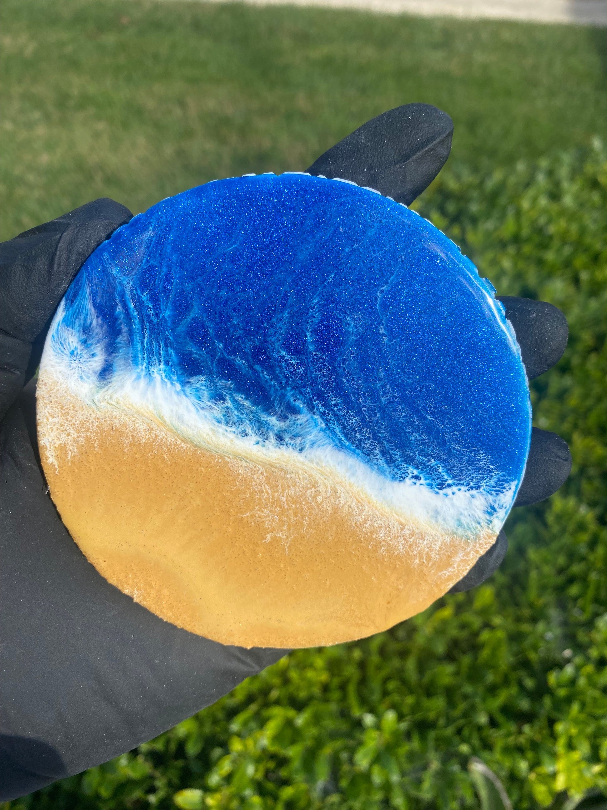 Elegant Handmande Ocean Resin Coaster with Marble Base