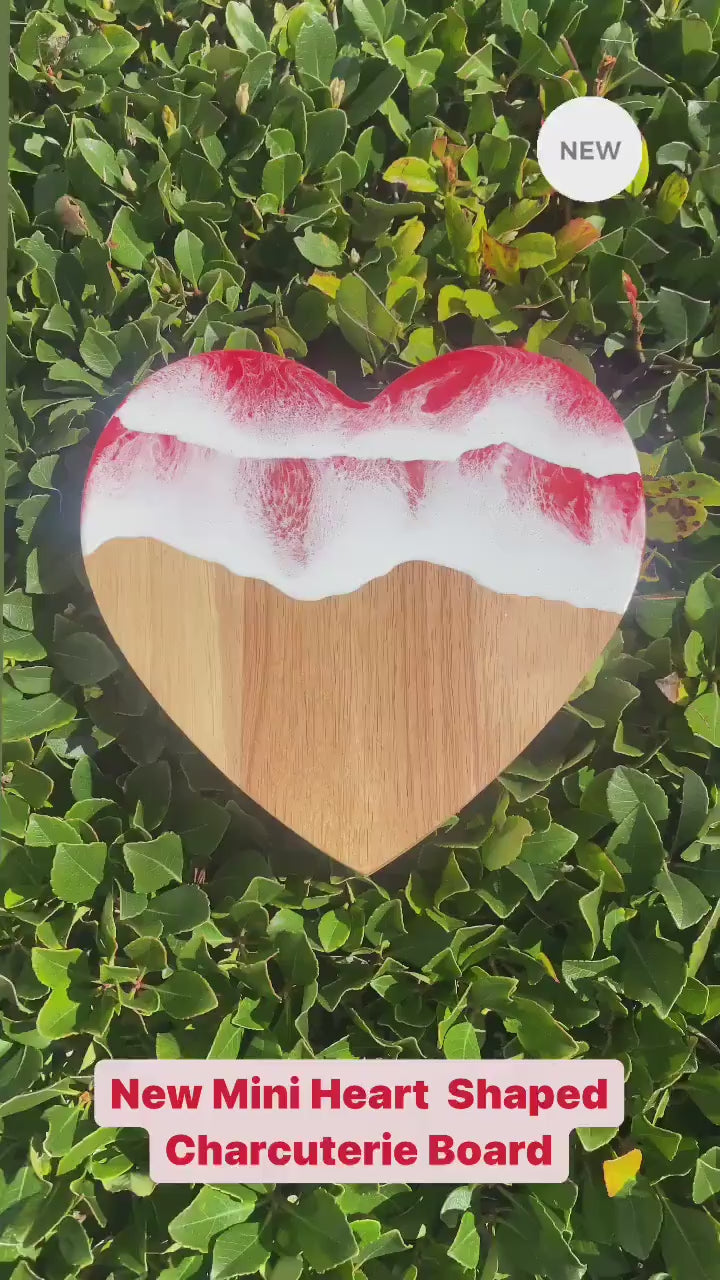 Valentine Handmade Ocean Resin Wood Cheese Board & Knife Set - Heart-Shaped Charcuterie Board - Miniature Cutting Board -  Cheese Platter