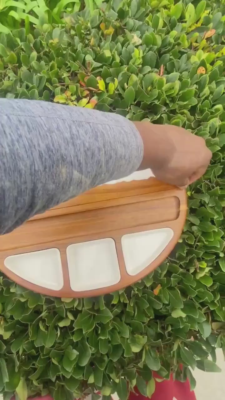 Extra Large Round Ocean Resin Elegant Charcuterie and Cheese Board Set – Deluxe 16-Inch Acacia Wood Platter with Premium Knives and Artisan