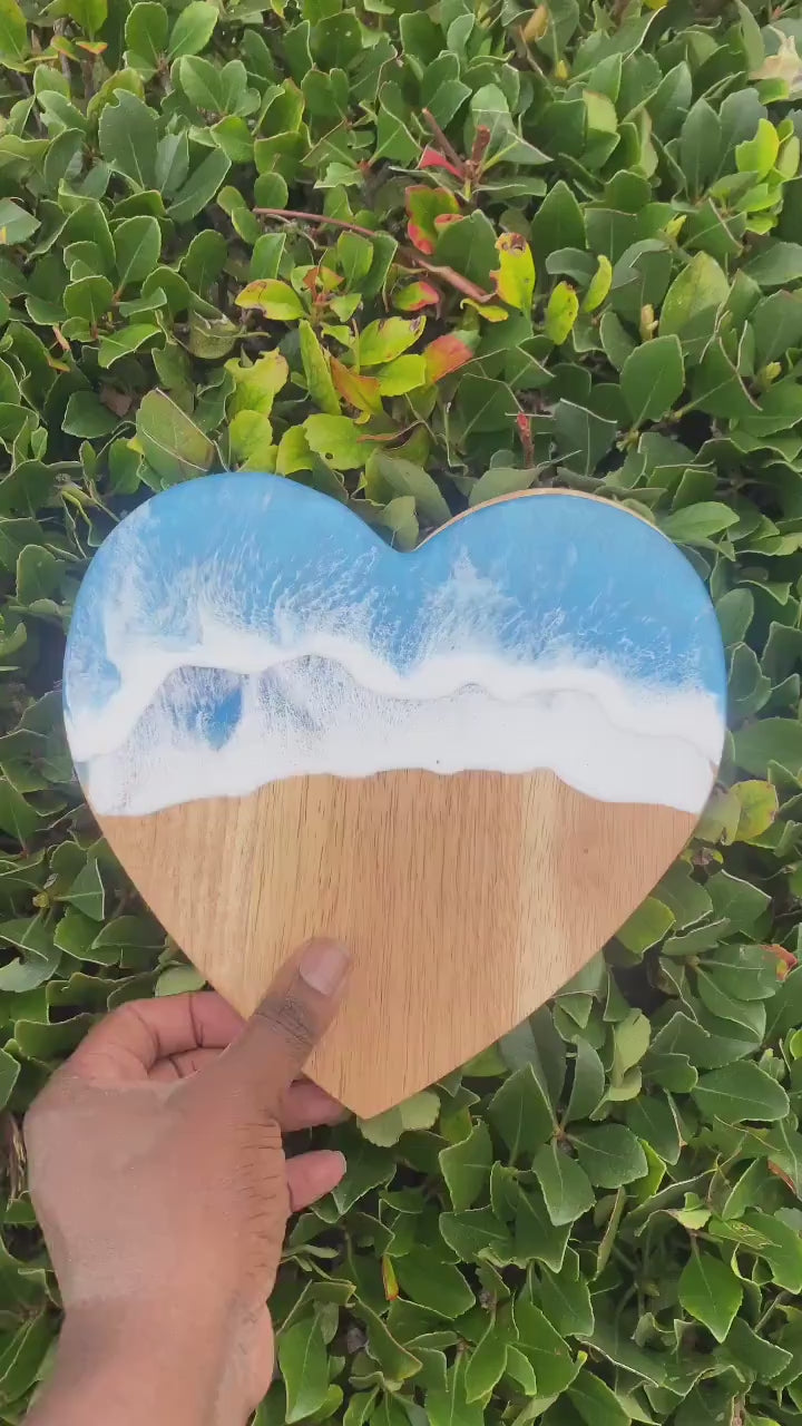 Heart-Shaped Handmade Ocean Resin Wood Cheese Board & Knife Set - Charcuterie Board - Miniature Cutting Board - Wine Meat Cheese Platter