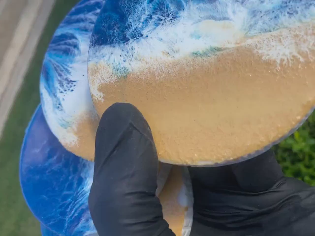 Elegant Handmande  Ocean Resin Coaster with Marble Base