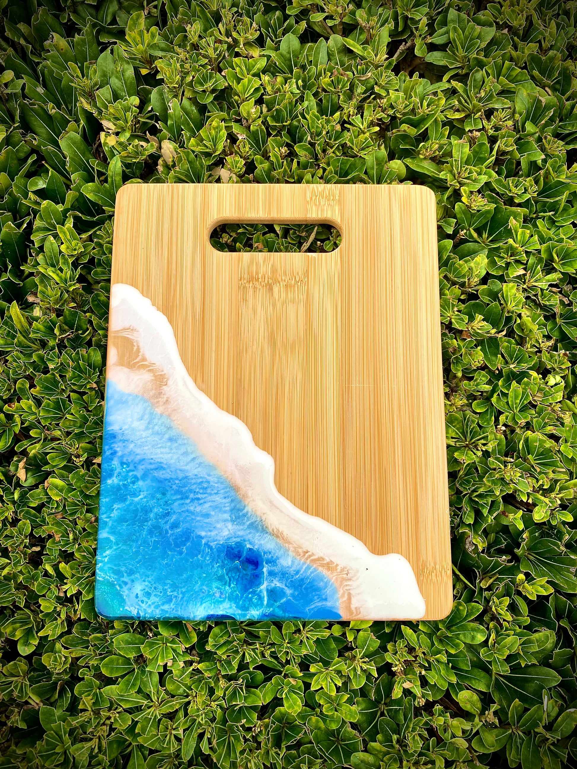 Ocean Resin Charcuterie Board, Bamboo Wood Cheese Board - Omagoodness Art Shop