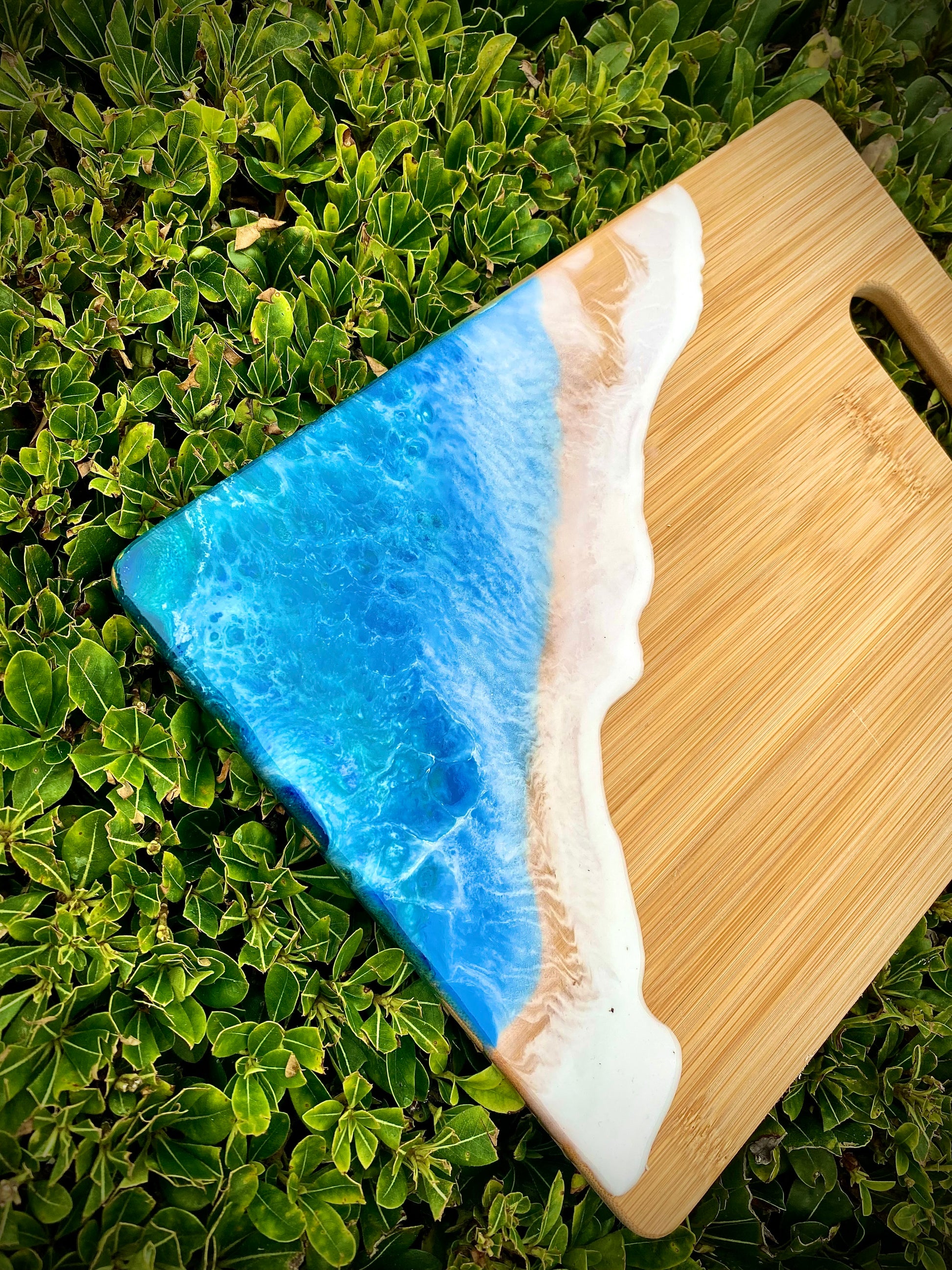 Ocean Resin Charcuterie Board, Bamboo Wood Cheese Board - Omagoodness Art Shop
