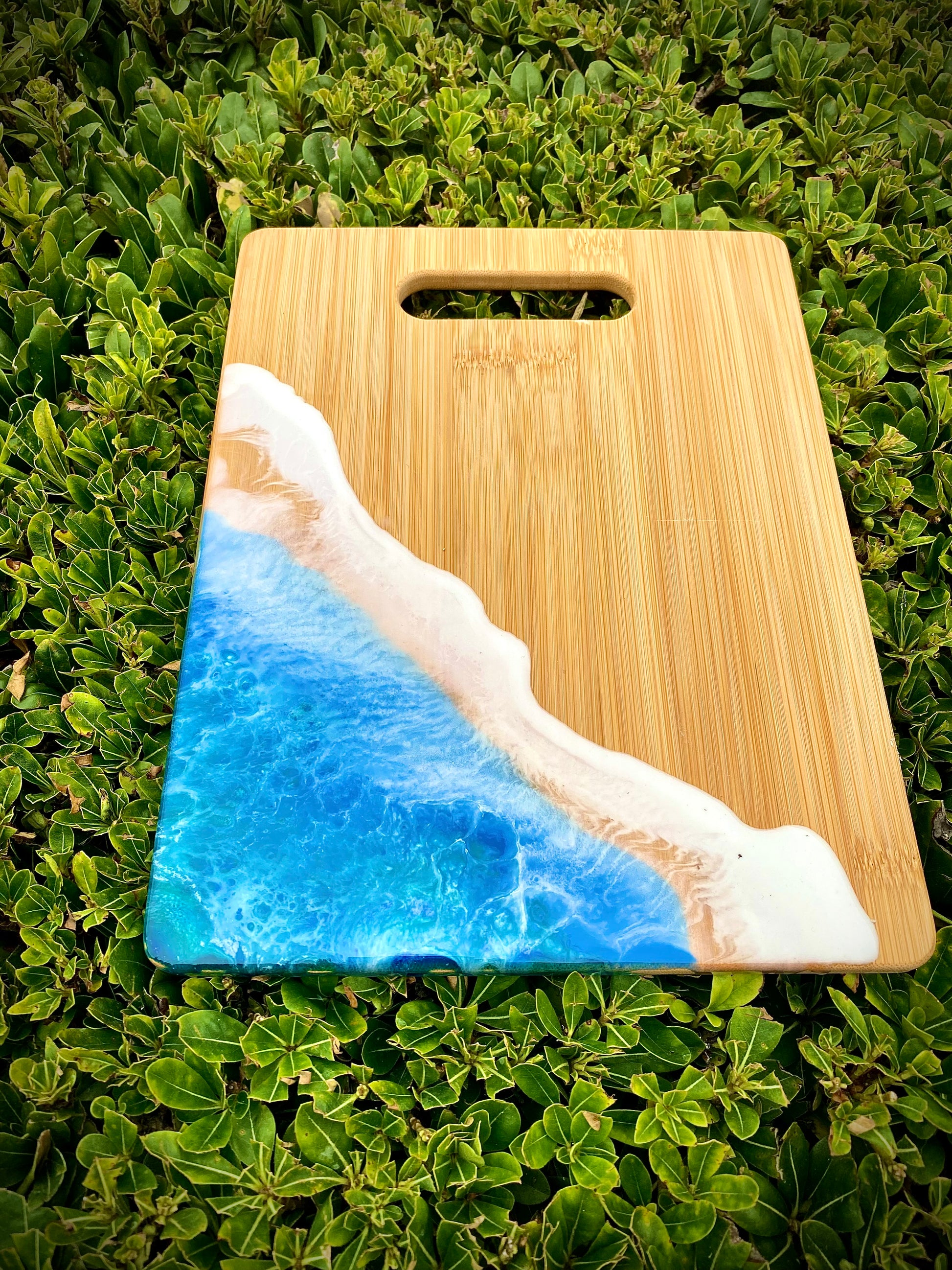 Ocean Resin Charcuterie Board, Bamboo Wood Cheese Board - Omagoodness Art Shop