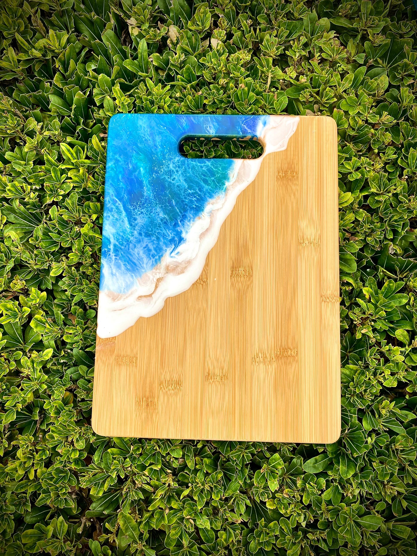 Ocean Resin Charcuterie Board, Bamboo Wood Cheese Board - Omagoodness Art Shop