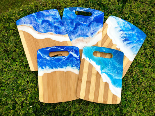 Ocean Resin Charcuterie Board, Bamboo Wood Cheese Board - Omagoodness Art Shop