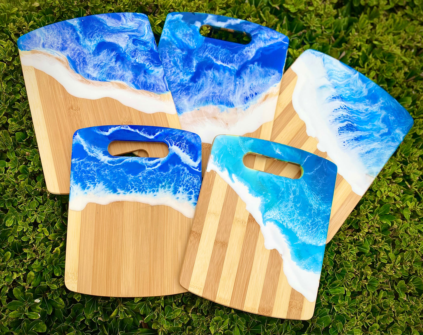 Ocean Resin Charcuterie Board, Bamboo Wood Cheese Board - Omagoodness Art Shop
