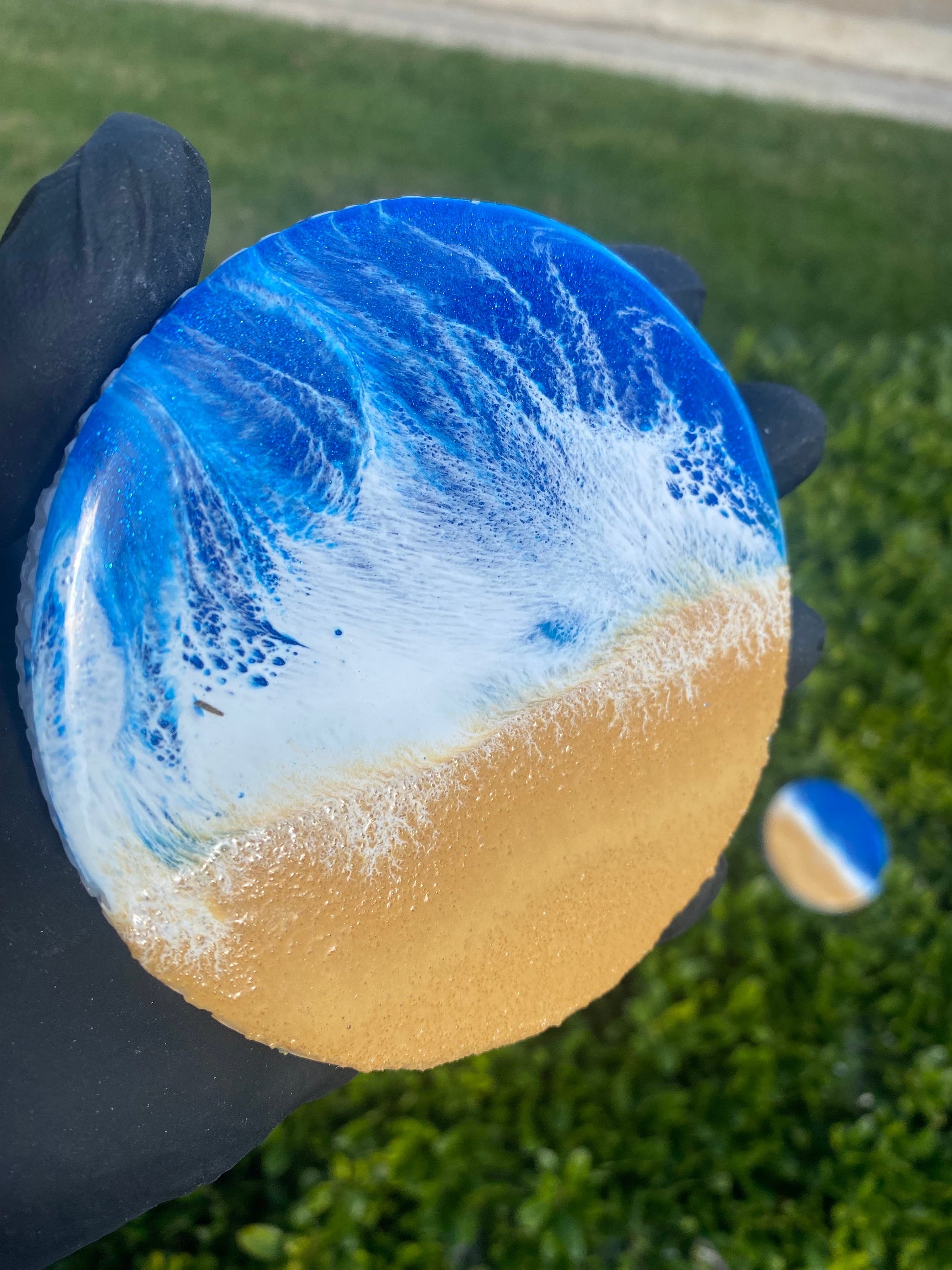 Elegant Handmande Ocean Resin Coaster with Marble Base