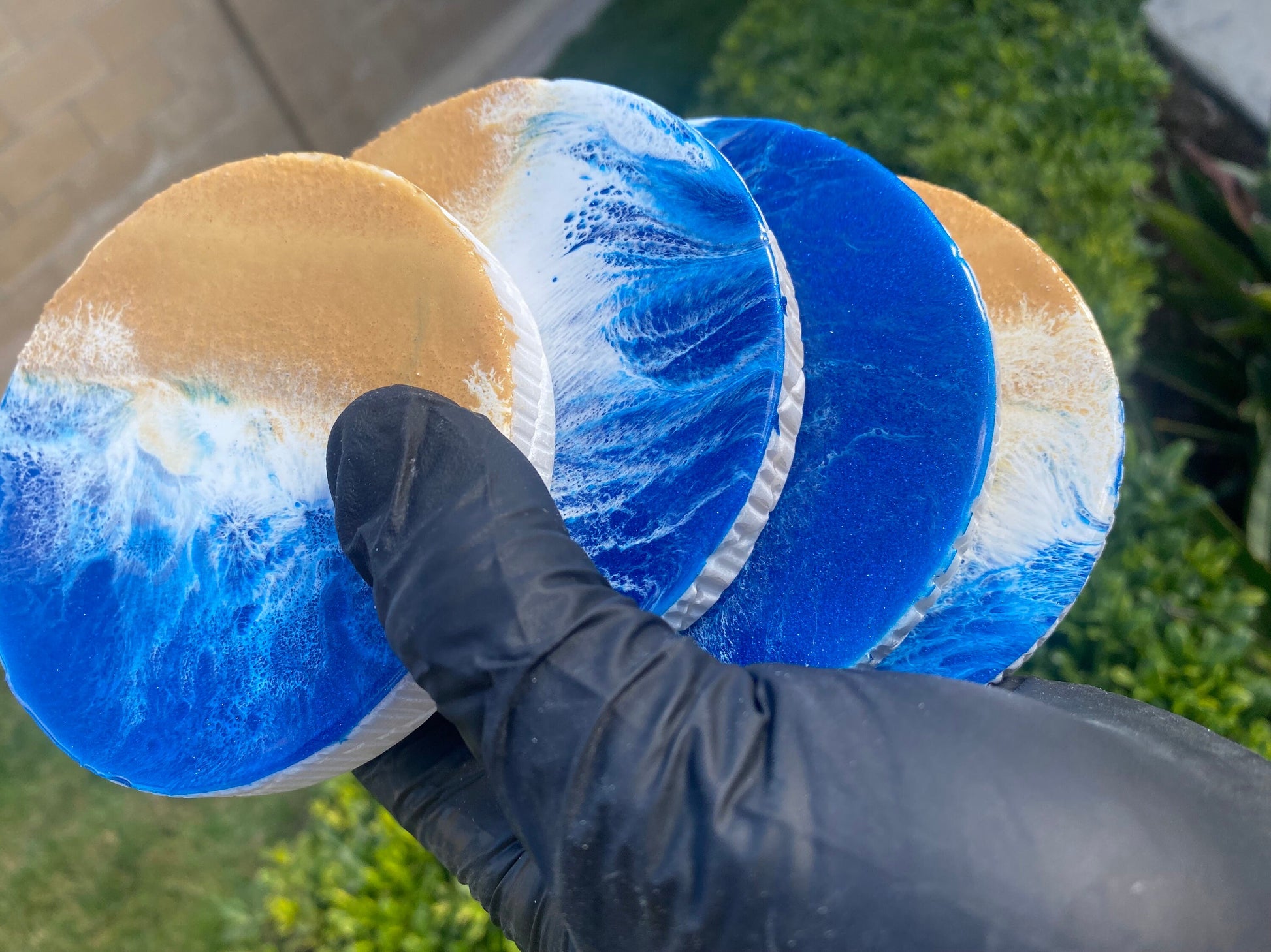 Elegant Handmande Ocean Resin Coaster with Marble Base