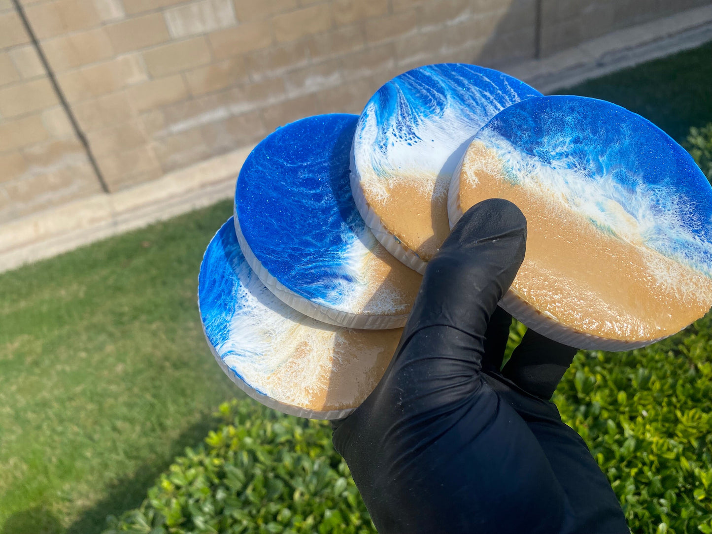 Elegant Handmande Ocean Resin Coaster with Marble Base