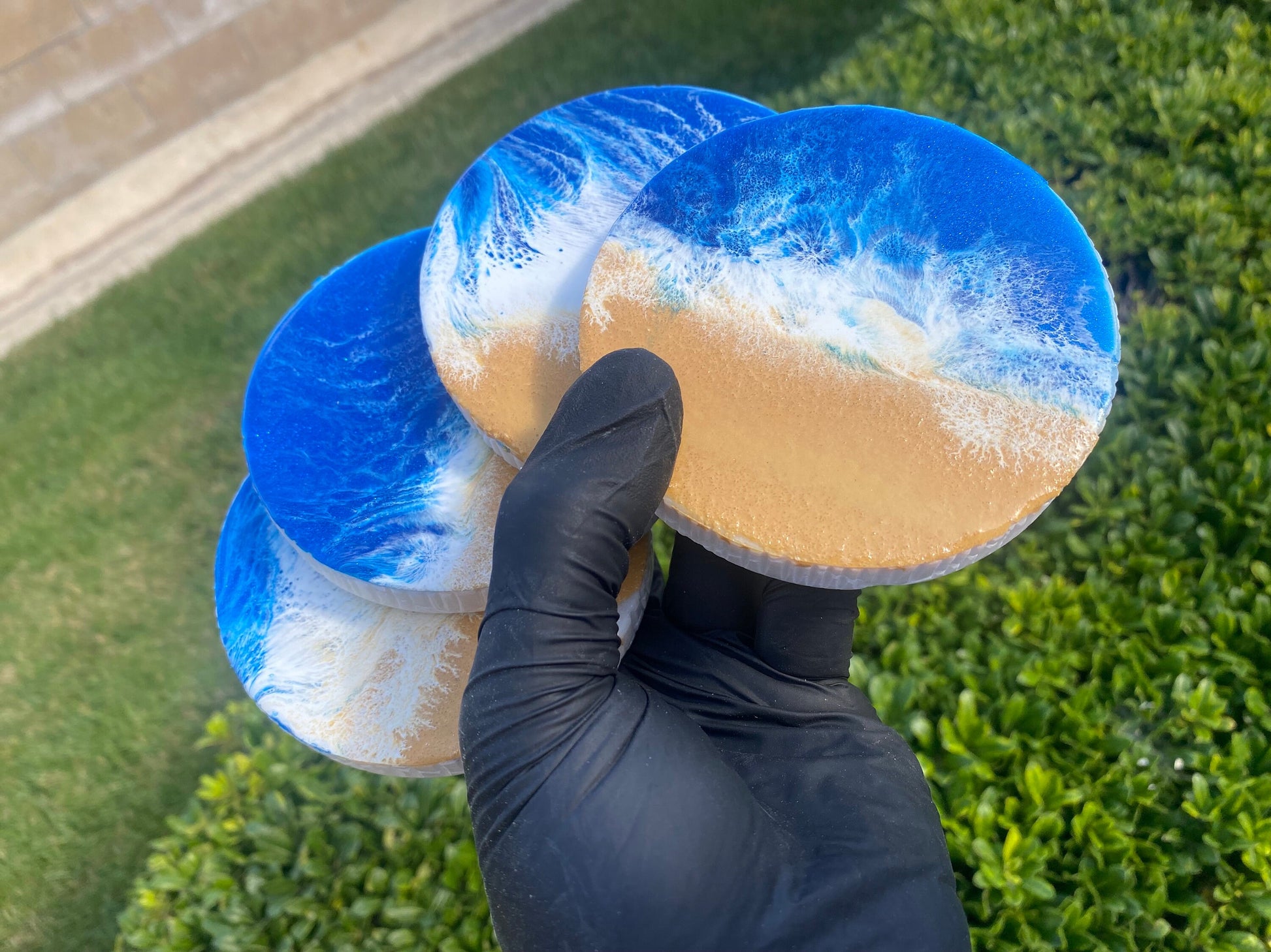 Elegant Handmande Ocean Resin Coaster with Marble Base