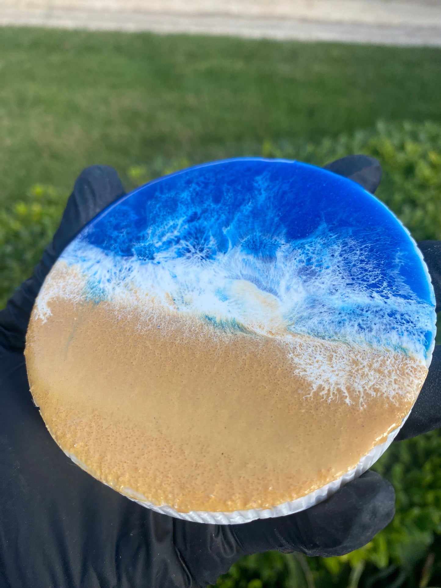 Elegant Handmande Ocean Resin Coaster with Marble Base