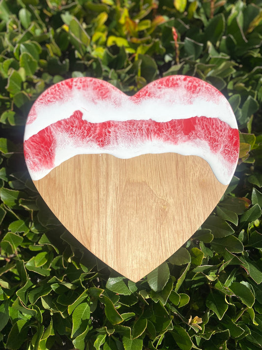 Valentine Handmade Ocean Resin Wood Cheese Board & Knife Set - Heart-Shaped Charcuterie Board - Miniature Cutting Board - Cheese Platter