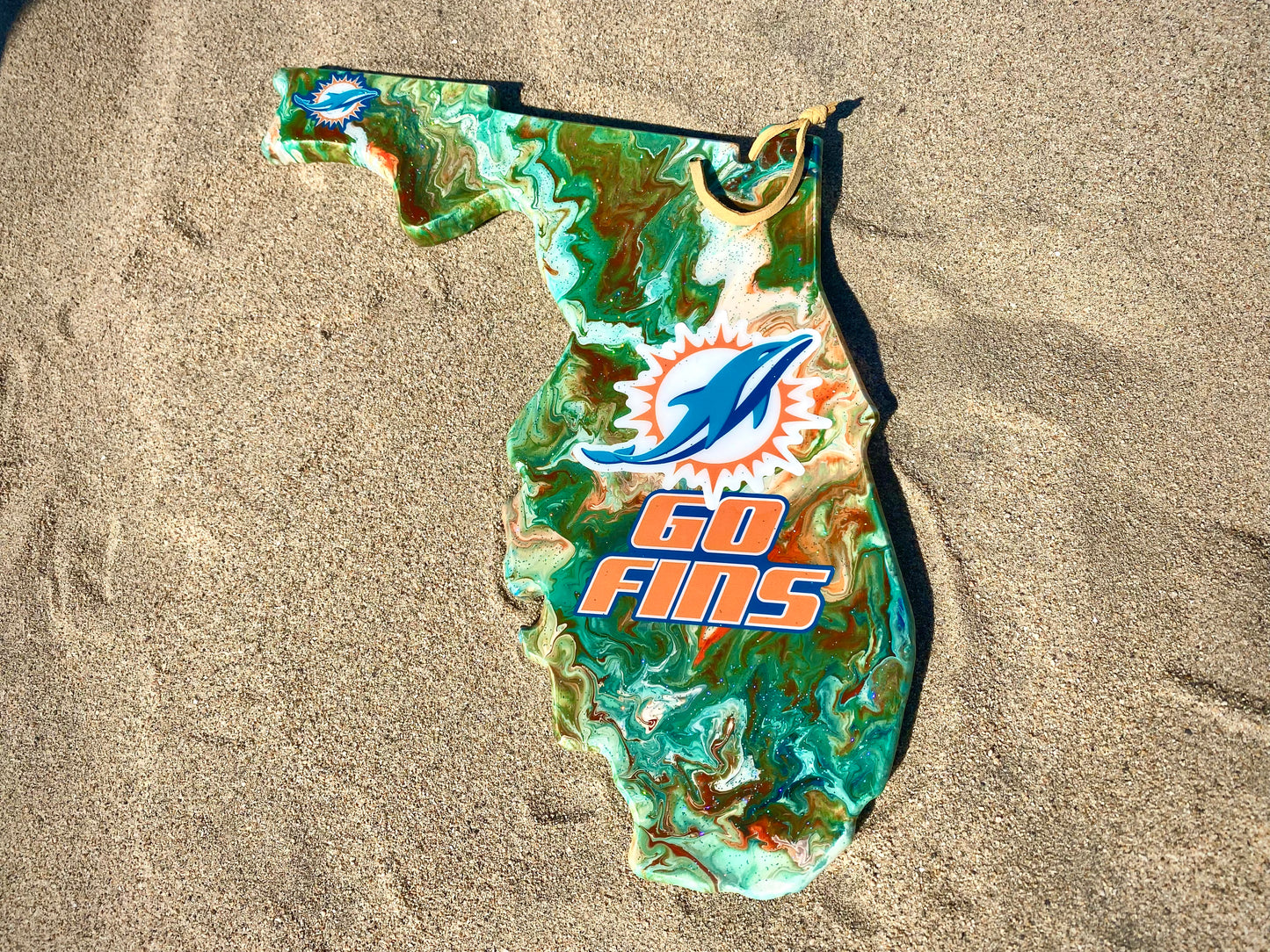 Miami Dolphins Resin Florida Shaped Cheeseboard Charcuterie Display board - Omagoodness Art Shop