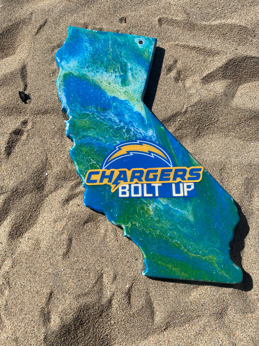 Los Angeles Chargers Resin California Shaped Cheeseboard Charcuterie Display board - Omagoodness Art Shop