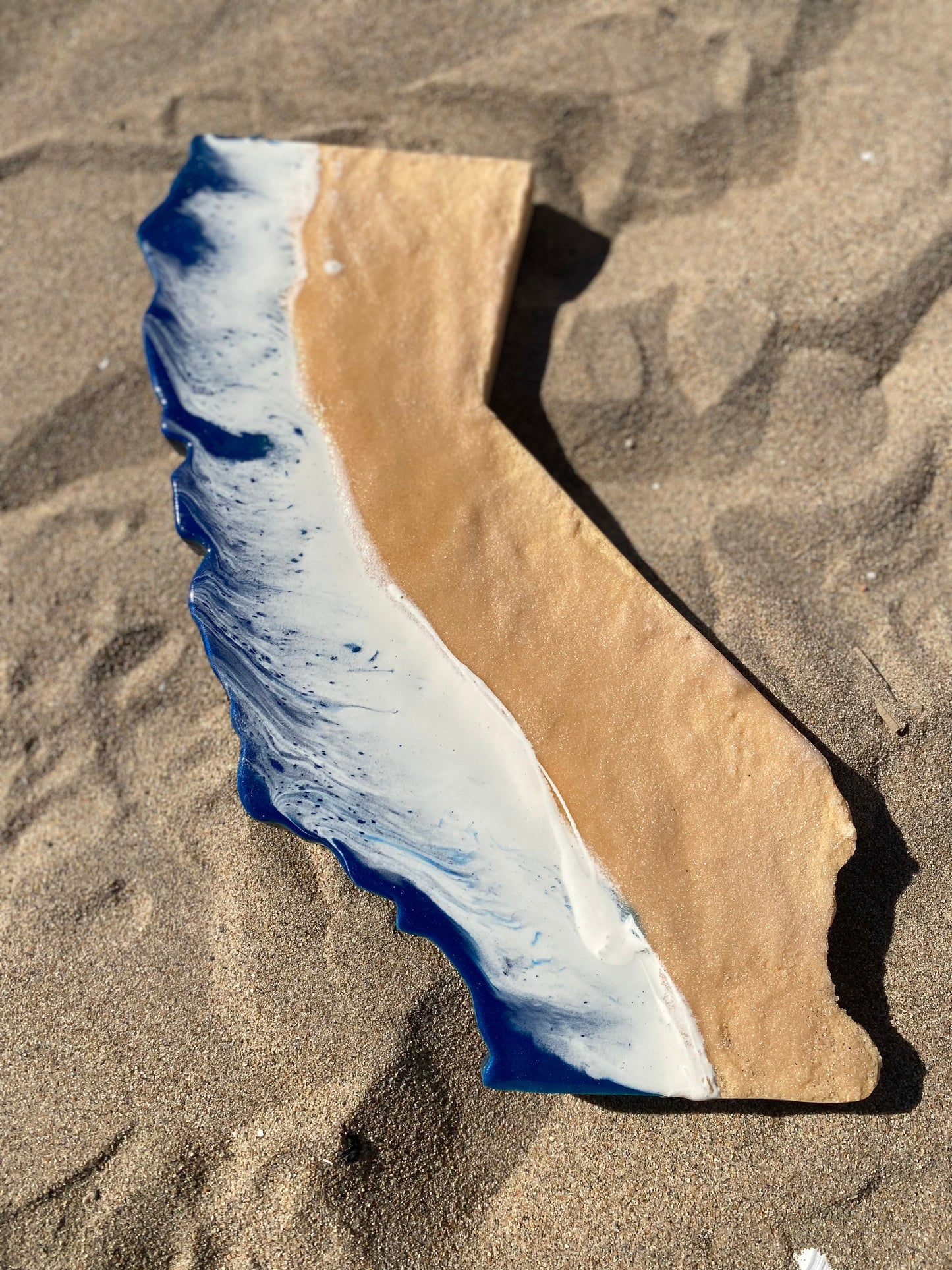 Unique California Shaped Ocean Wave Resin Charcuterie Display Board - Omagoodness Art Shop