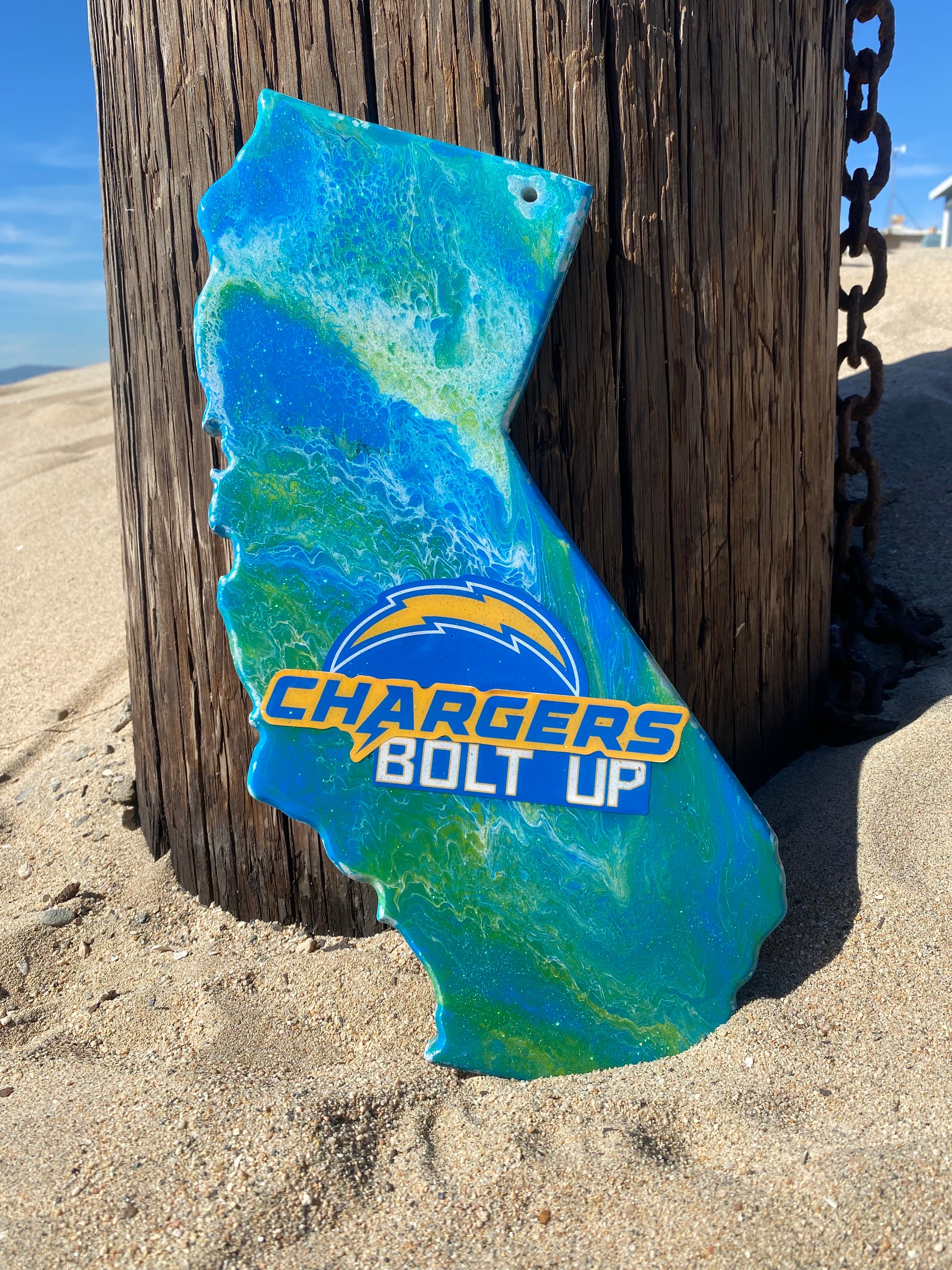 Los Angeles Chargers Resin California Shaped Cheeseboard Charcuterie Display board - Omagoodness Art Shop