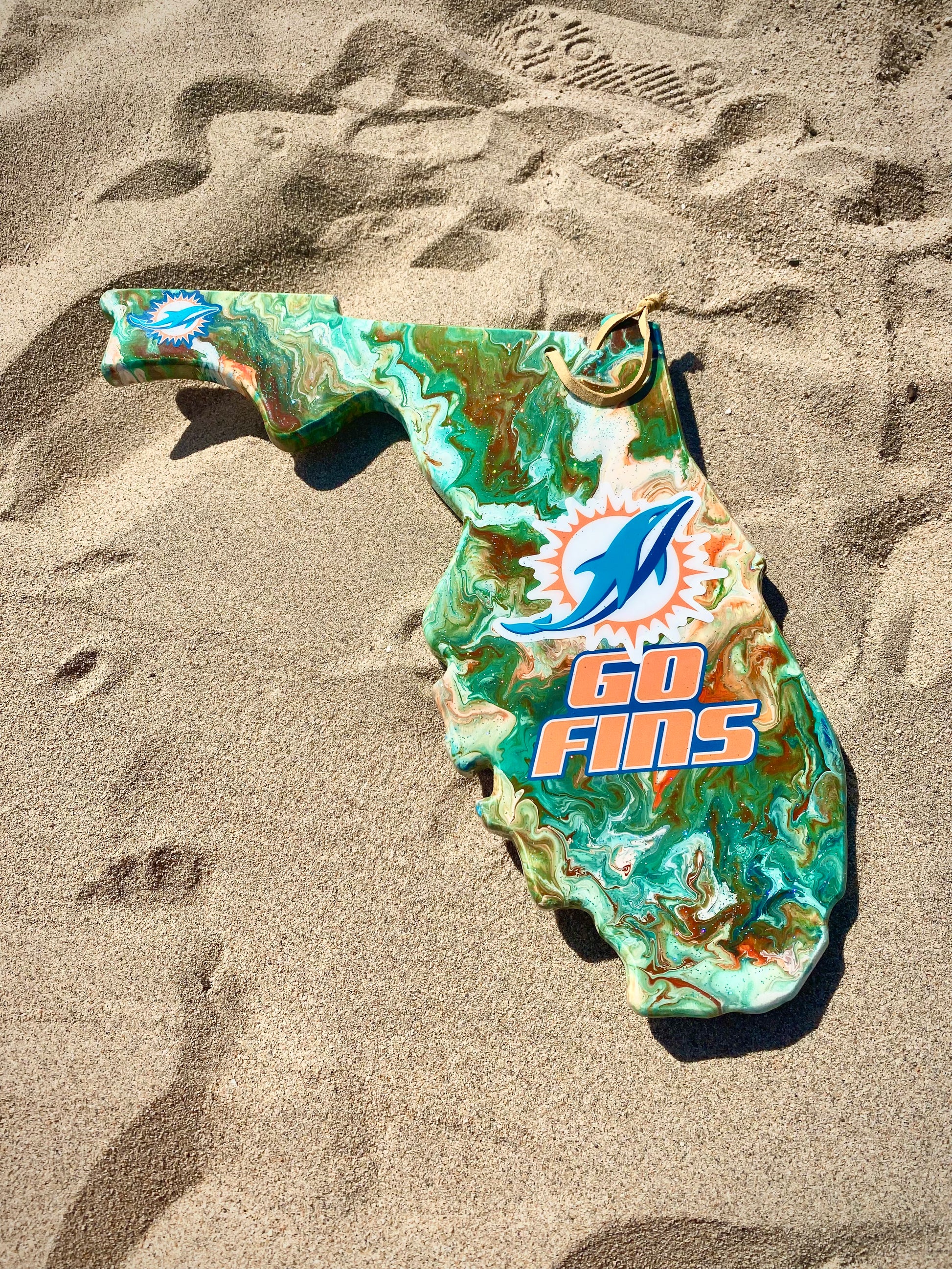 Miami Dolphins Resin Florida Shaped Cheeseboard Charcuterie Display board - Omagoodness Art Shop