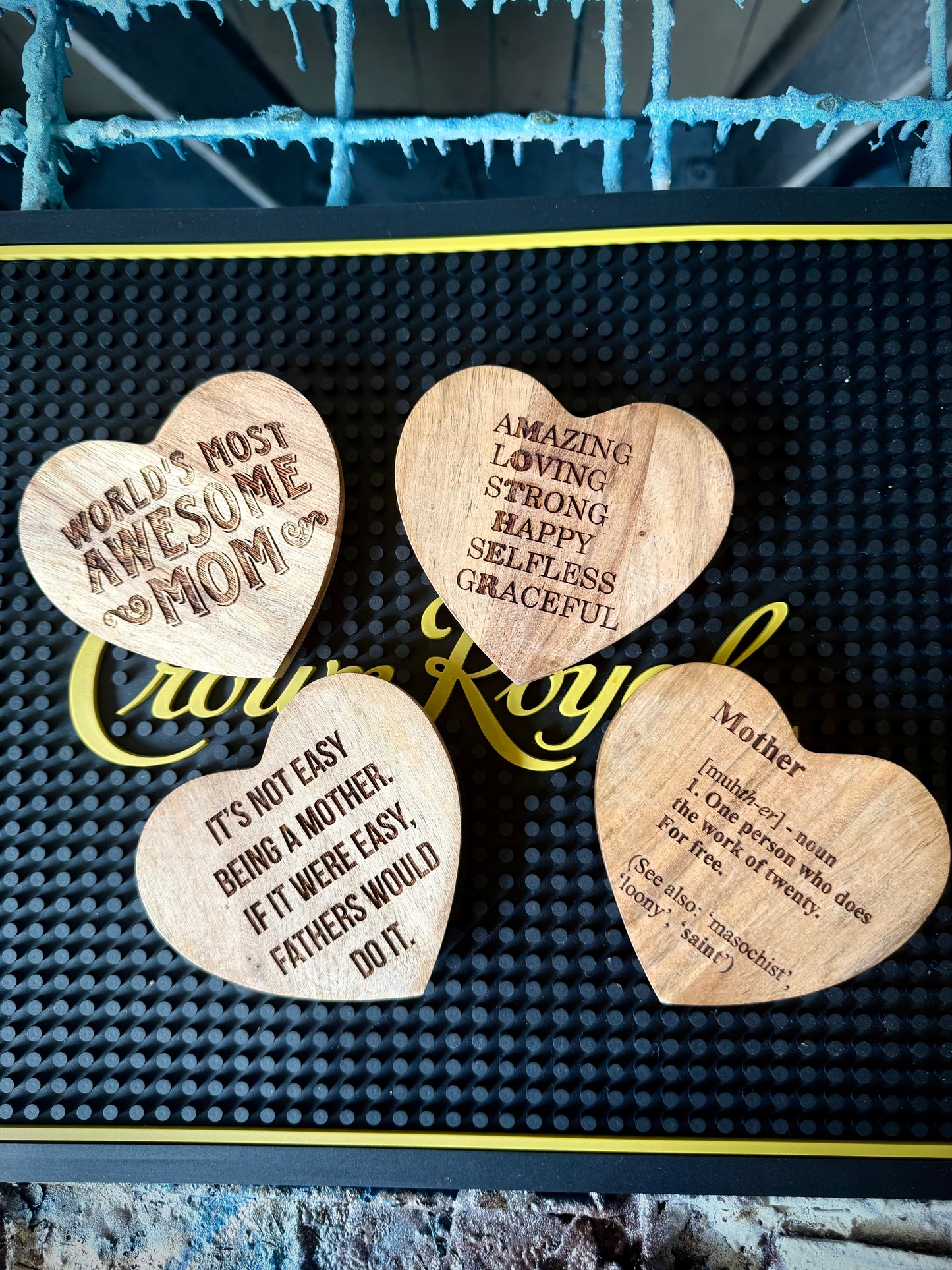 Mom Coasters – Motherhood Gifts – Wood or Slate Coaster – Handmade Engraving Single or Set of 4/6 | Gifts for Mom