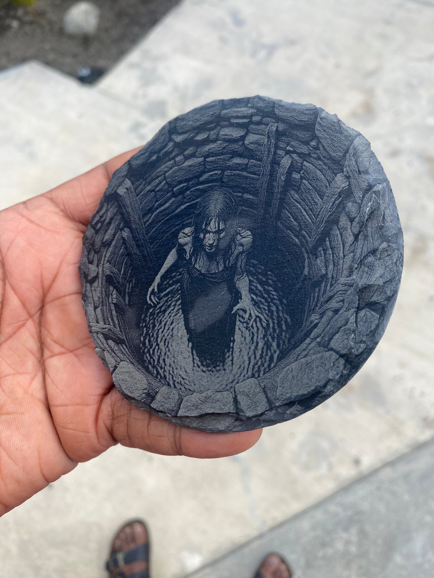 3D Illusion Laser Engraved Slate Coasters - Creepy Girl in a Well