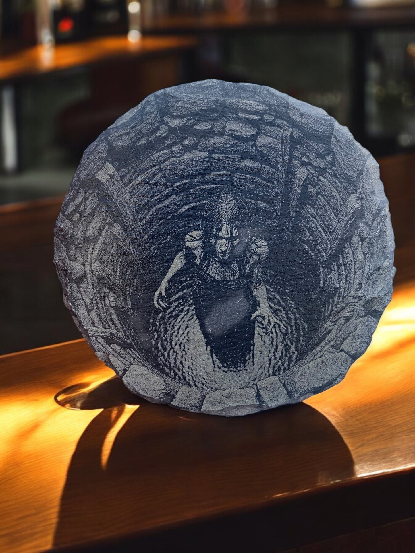 3D Illusion Laser Engraved Slate Coasters - Creepy Girl in a Well