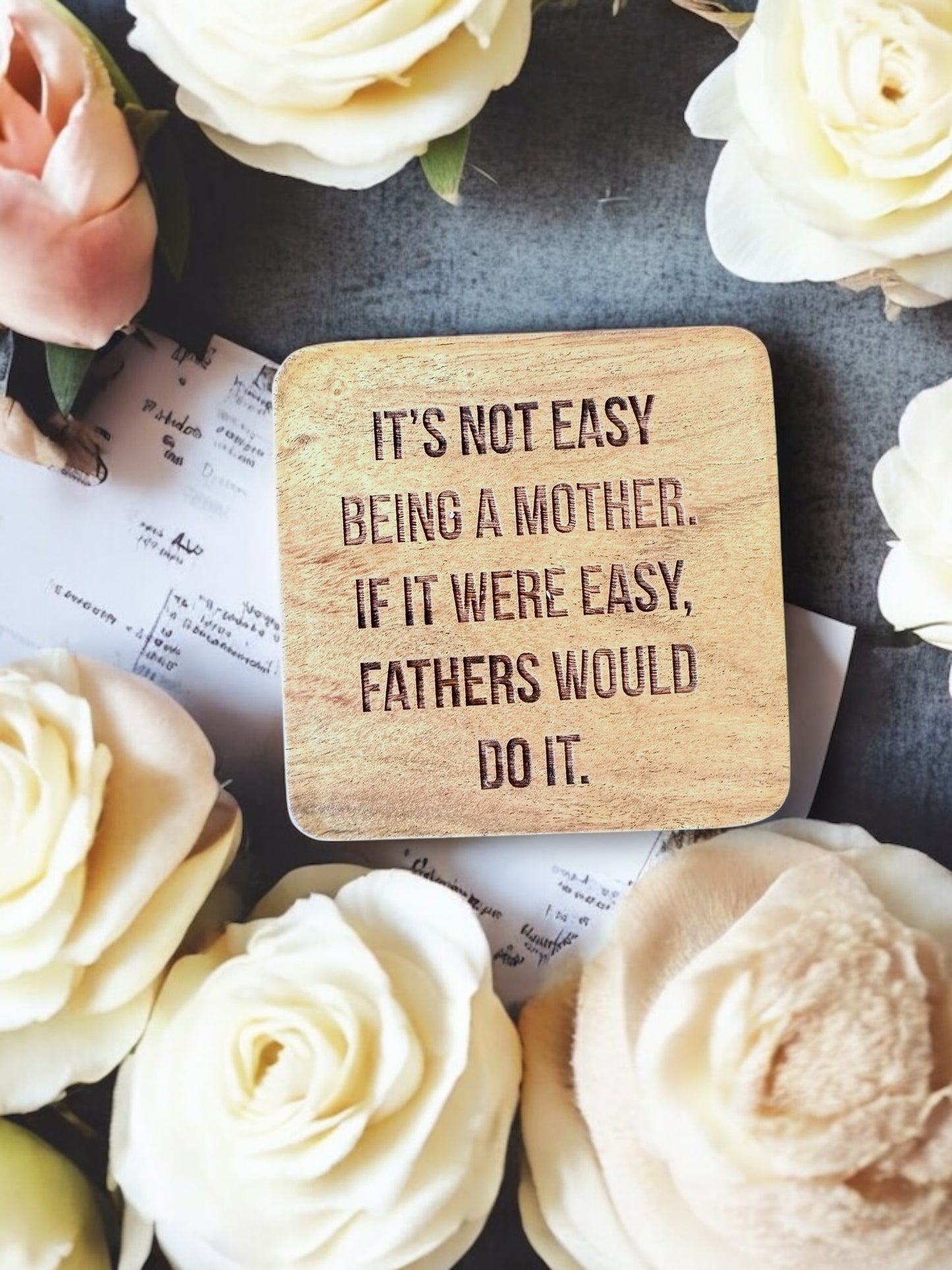 Mom Coasters – Motherhood Gifts – Wood or Slate Coaster – Handmade Engraving Single or Set of 4/6 | Gifts for Mom