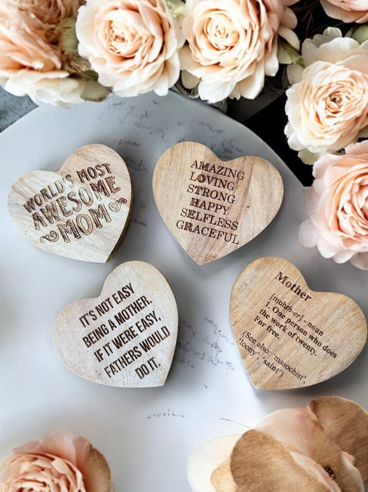 Mom Coasters – Motherhood Gifts – Wood or Slate Coaster – Handmade Engraving Single or Set of 4/6 | Gifts for Mom
