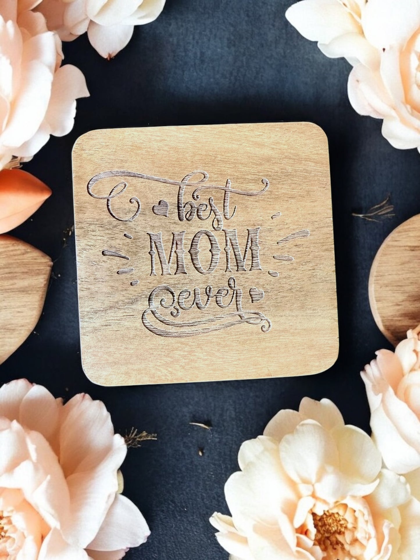 Mom Coasters – Motherhood Gifts – Wood or Slate Coaster – Handmade Engraving Single or Set of 4/6 | Gifts for Mom