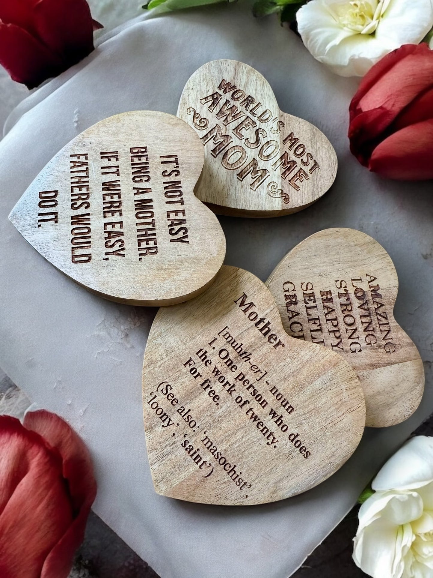 Mom Coasters – Motherhood Gifts – Wood or Slate Coaster – Handmade Engraving Single or Set of 4/6 | Gifts for Mom
