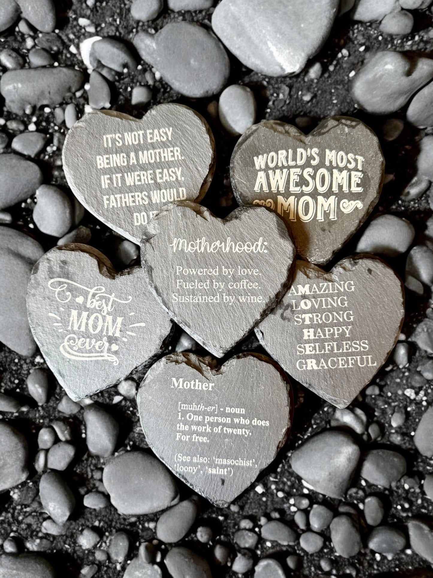 Mom Coasters – Motherhood Gifts – Wood or Slate Coaster – Handmade Engraving Single or Set of 4/6 | Gifts for Mom