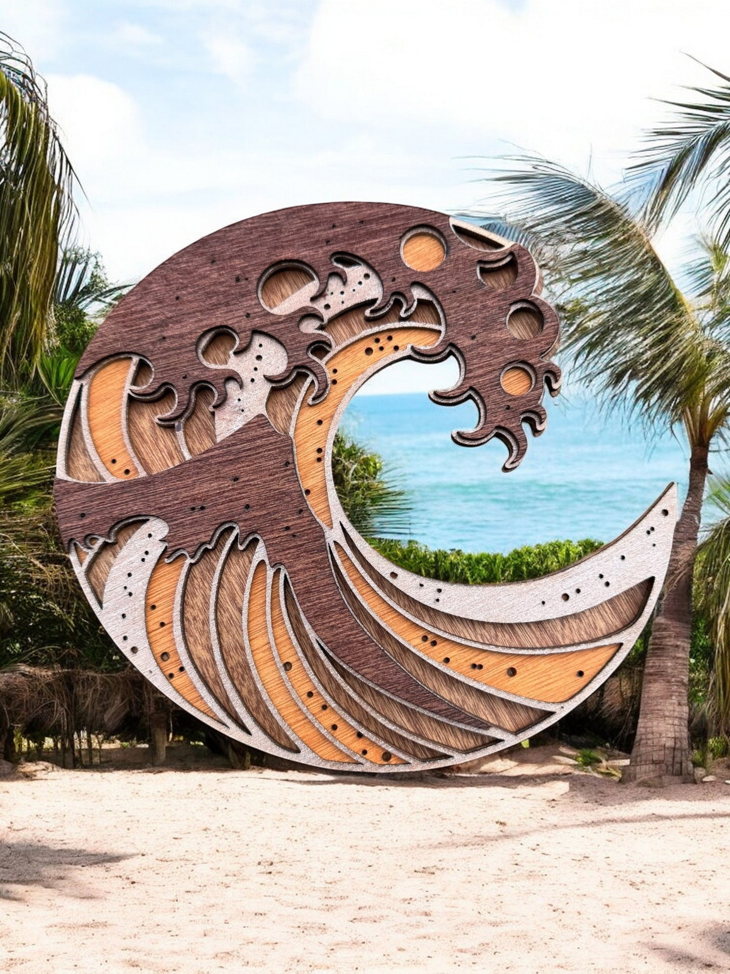 Japanese-Style Wave Wooden Decor