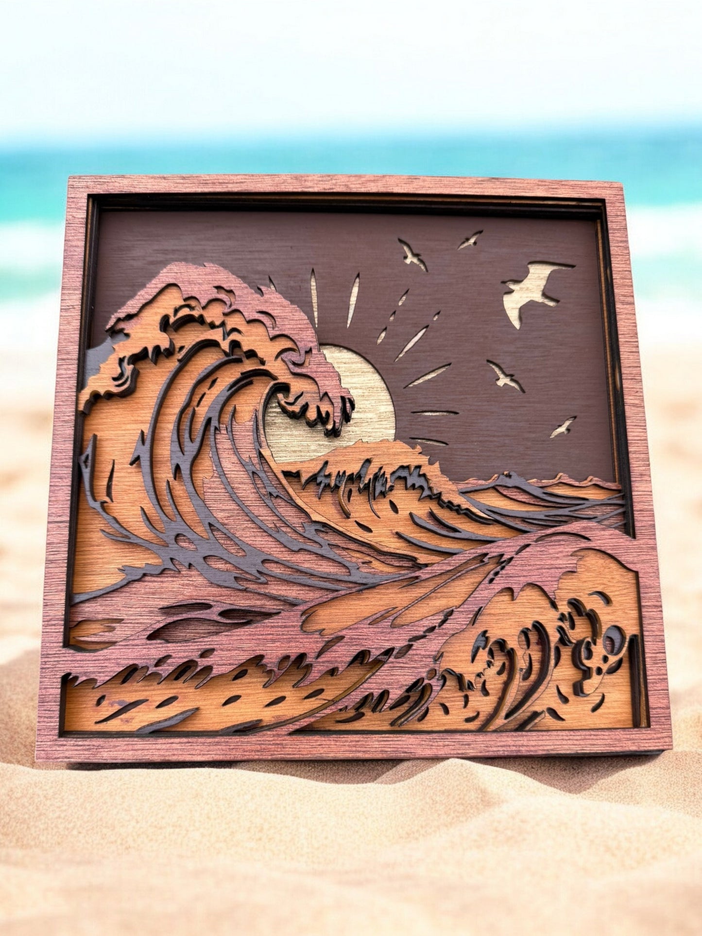 Japanese-Style Wave Wooden Decor
