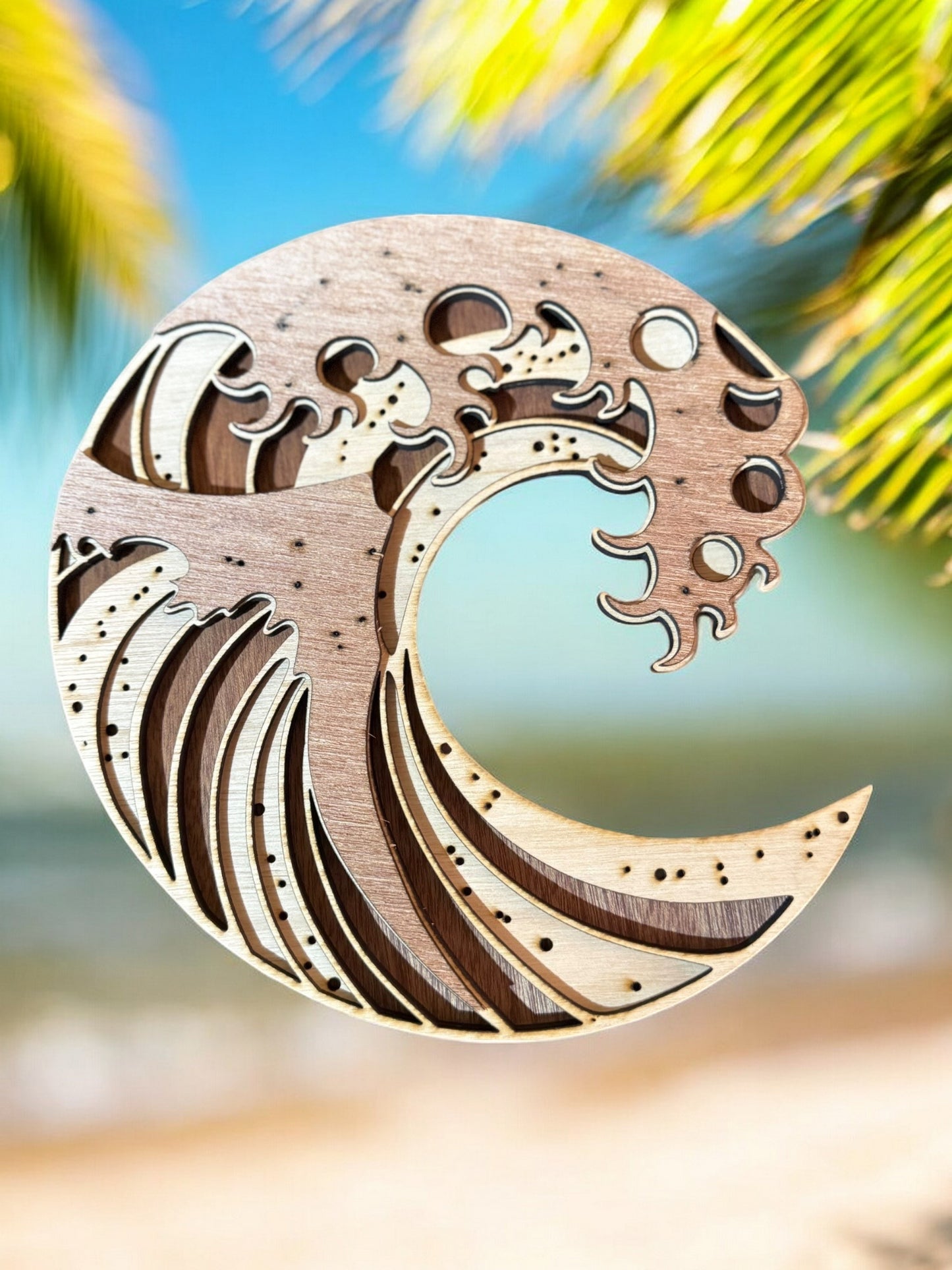 Japanese-Style Wave Wooden Decor