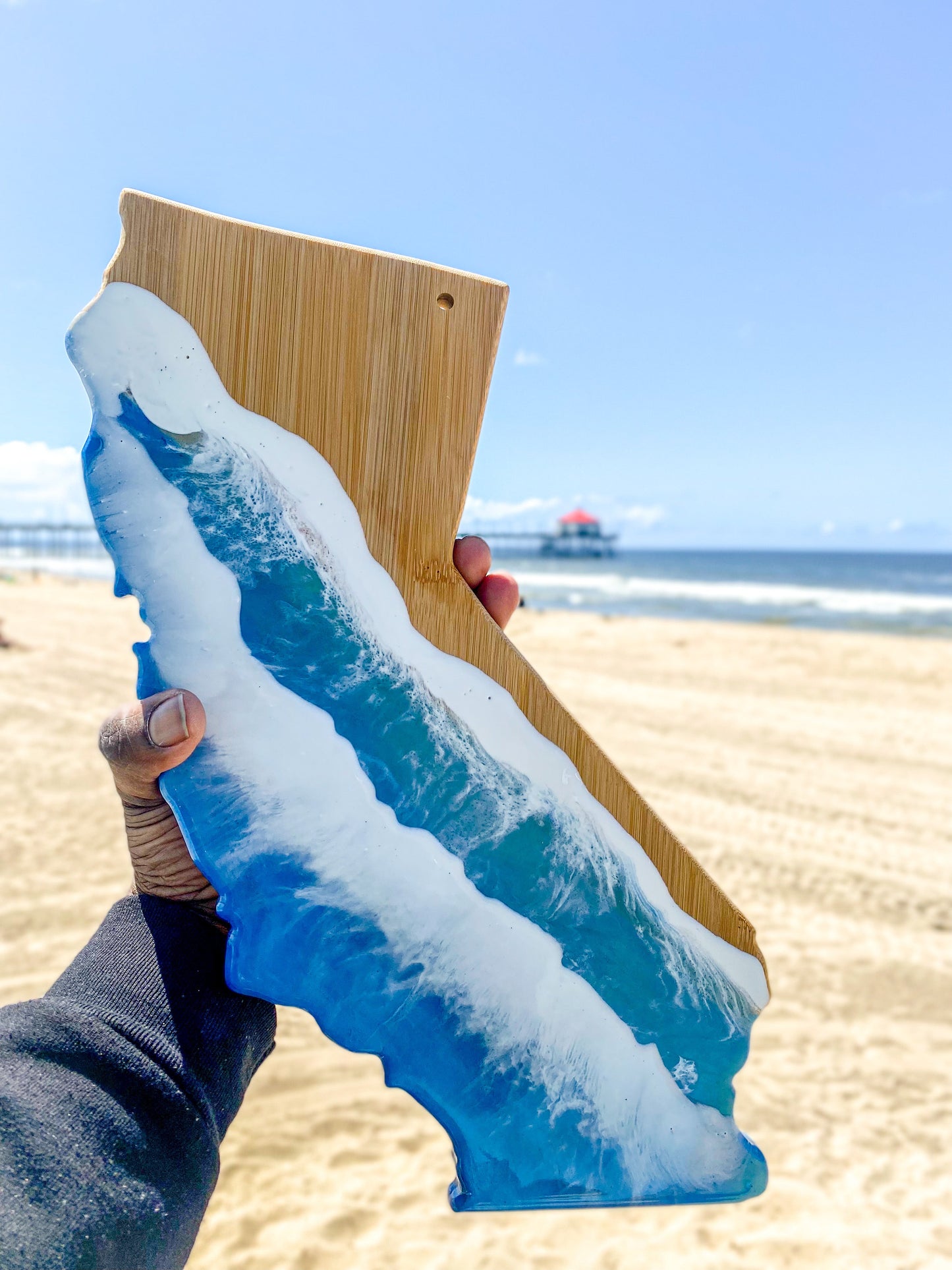 California Shaped Ocean Wave Resin Charcuterie Display Board - Omagoodness Art Shop