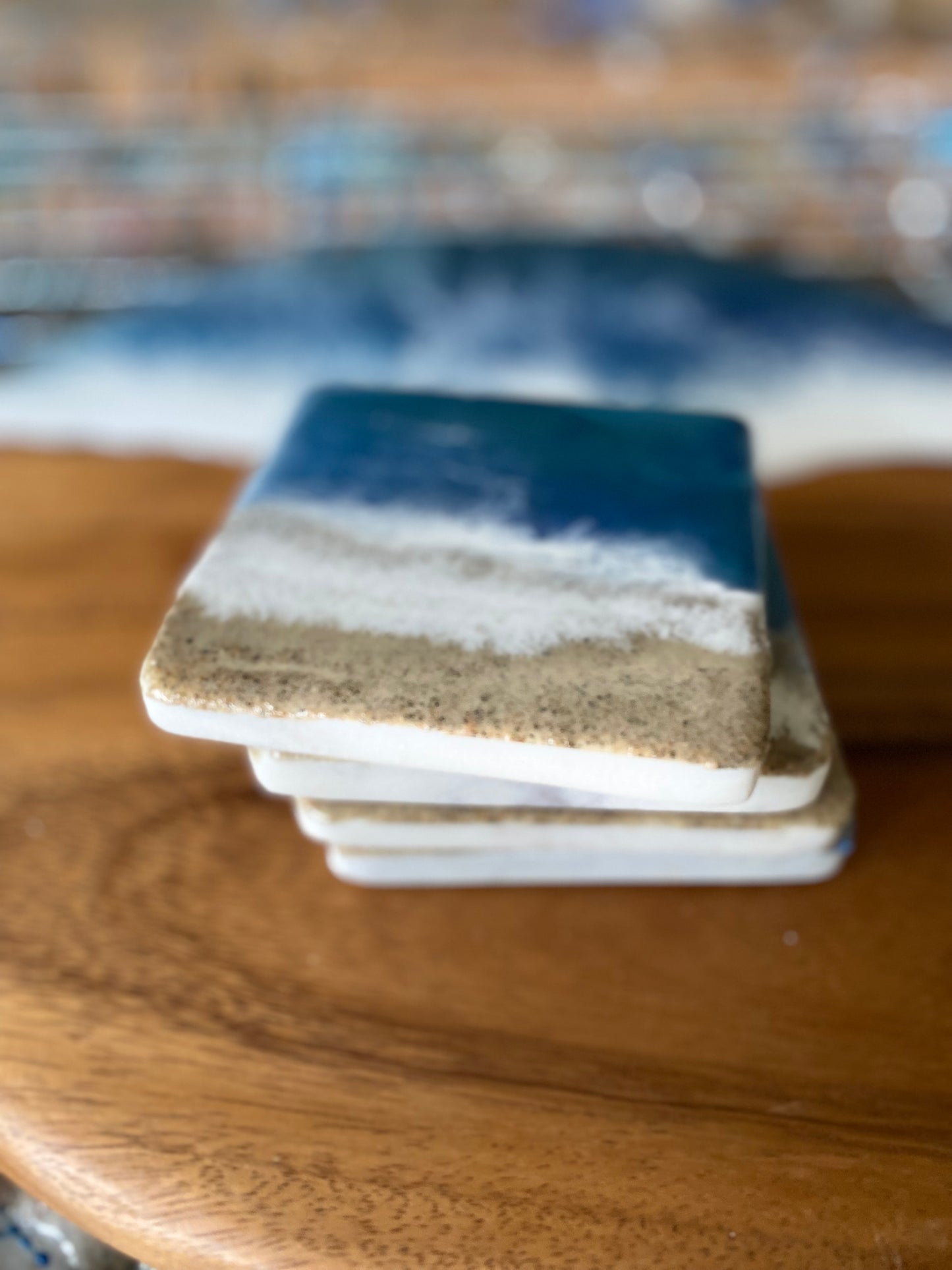 Ocean Beach Resin Marble Coasters - Omagoodness Art Shop