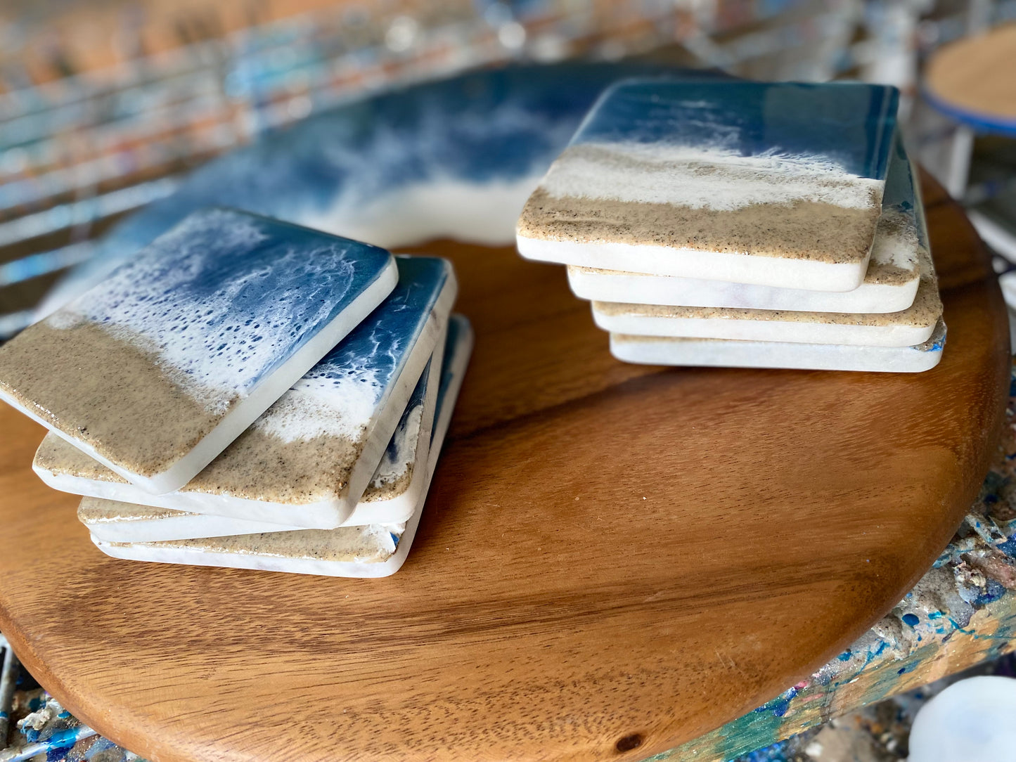 Ocean Beach Resin Marble Coasters - Omagoodness Art Shop