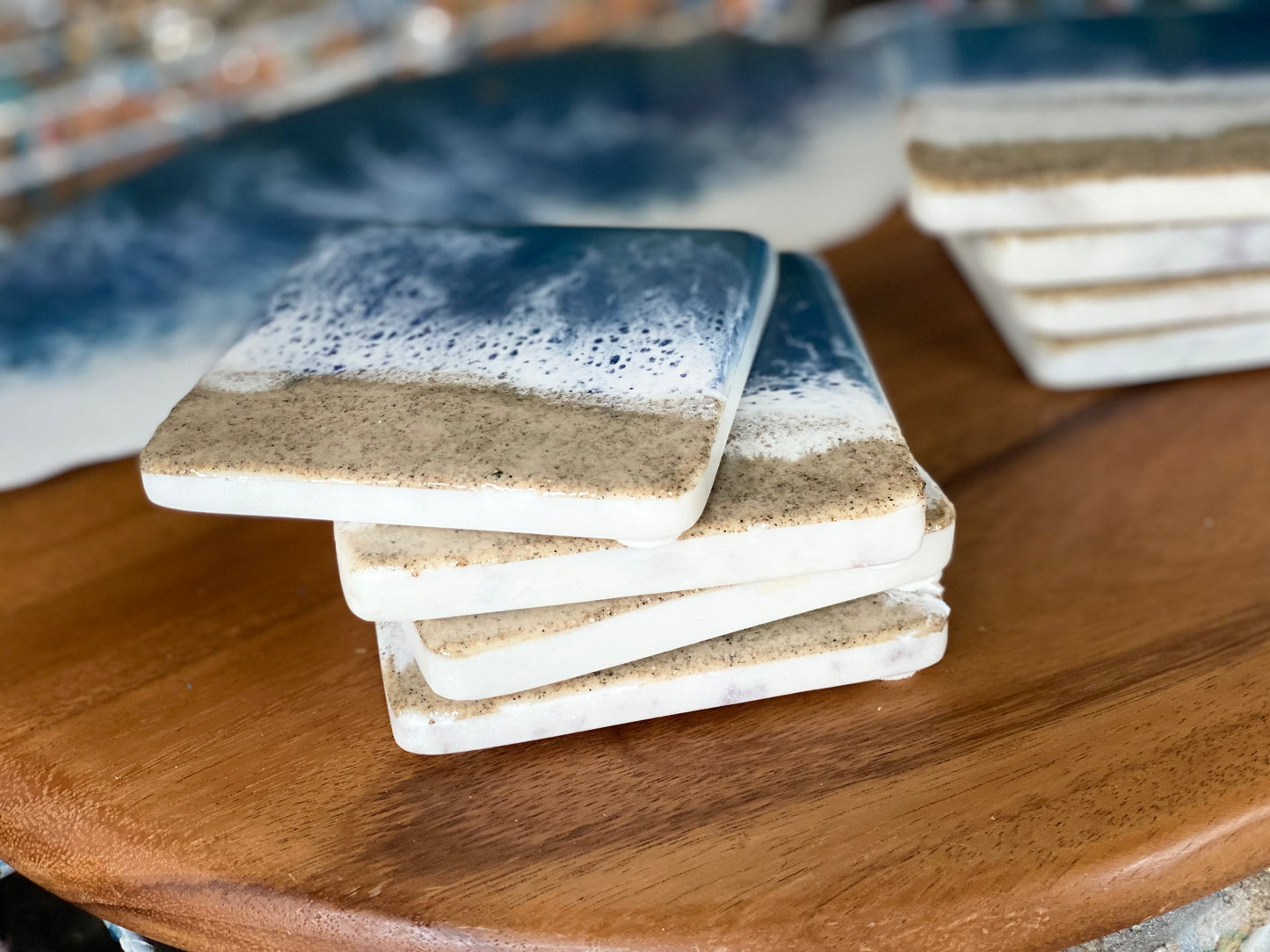 Ocean Beach Resin Marble Coasters - Omagoodness Art Shop