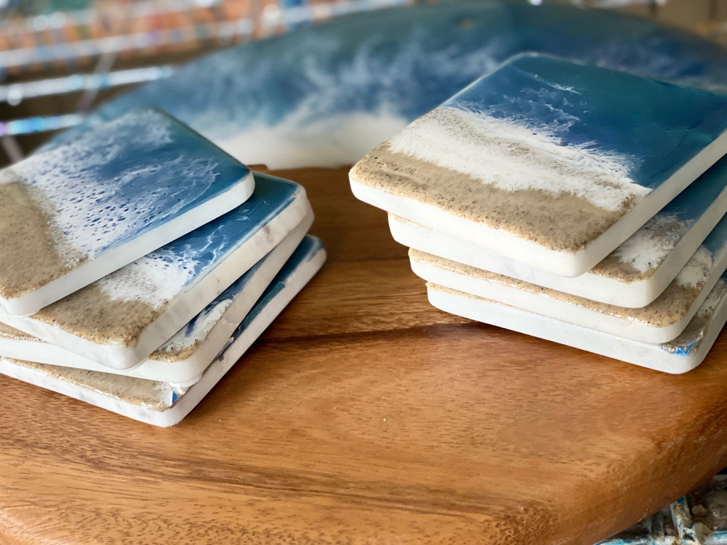 Ocean Beach Resin Marble Coasters - Omagoodness Art Shop