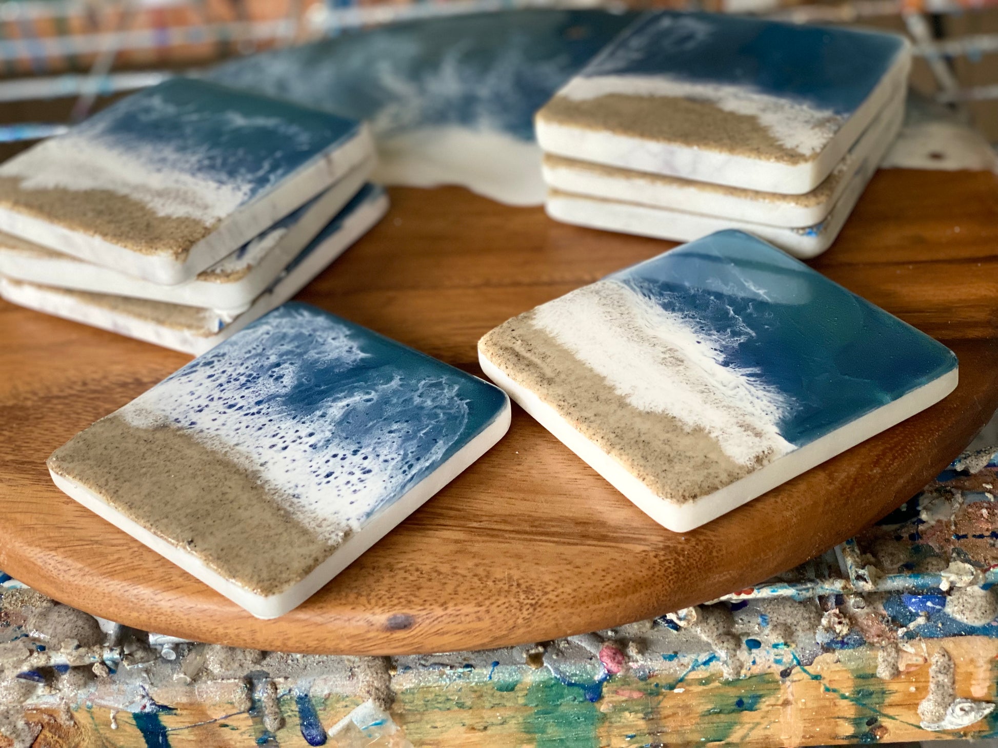 Ocean Beach Resin Marble Coasters - Omagoodness Art Shop