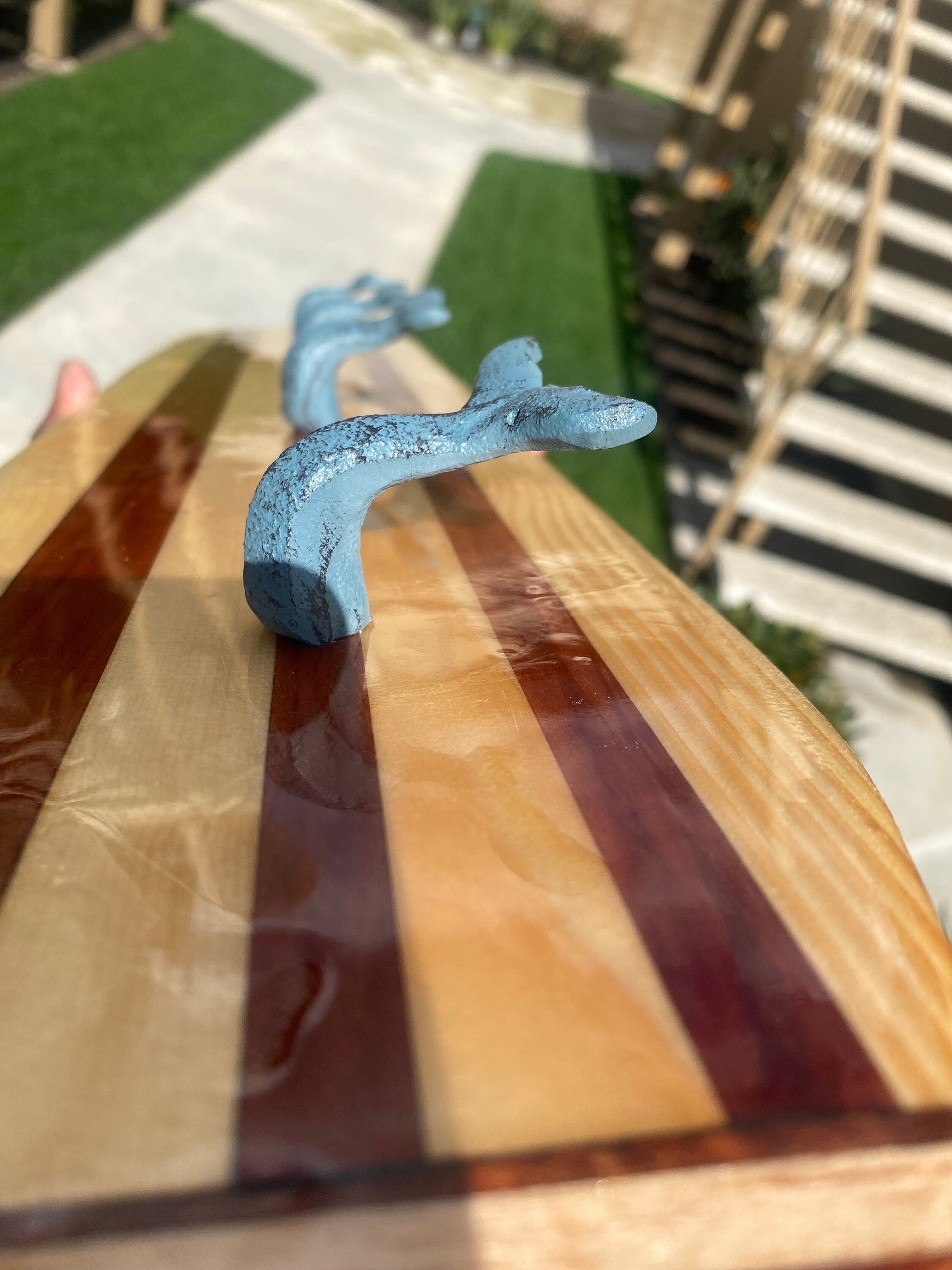 Surfboard Resin Coat and Towel Hanger with 4 Whale Tail Cast Iron Hooks