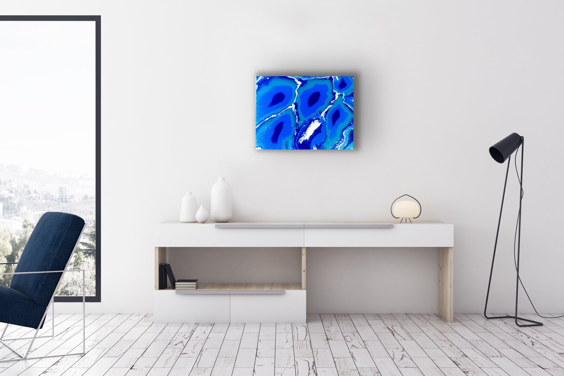 Beautiful Artwork | Handmade | Acrylic Pouring | Swipe Pour Technique | 20 x16 inch canvas | Blue - Omagoodness Art Shop