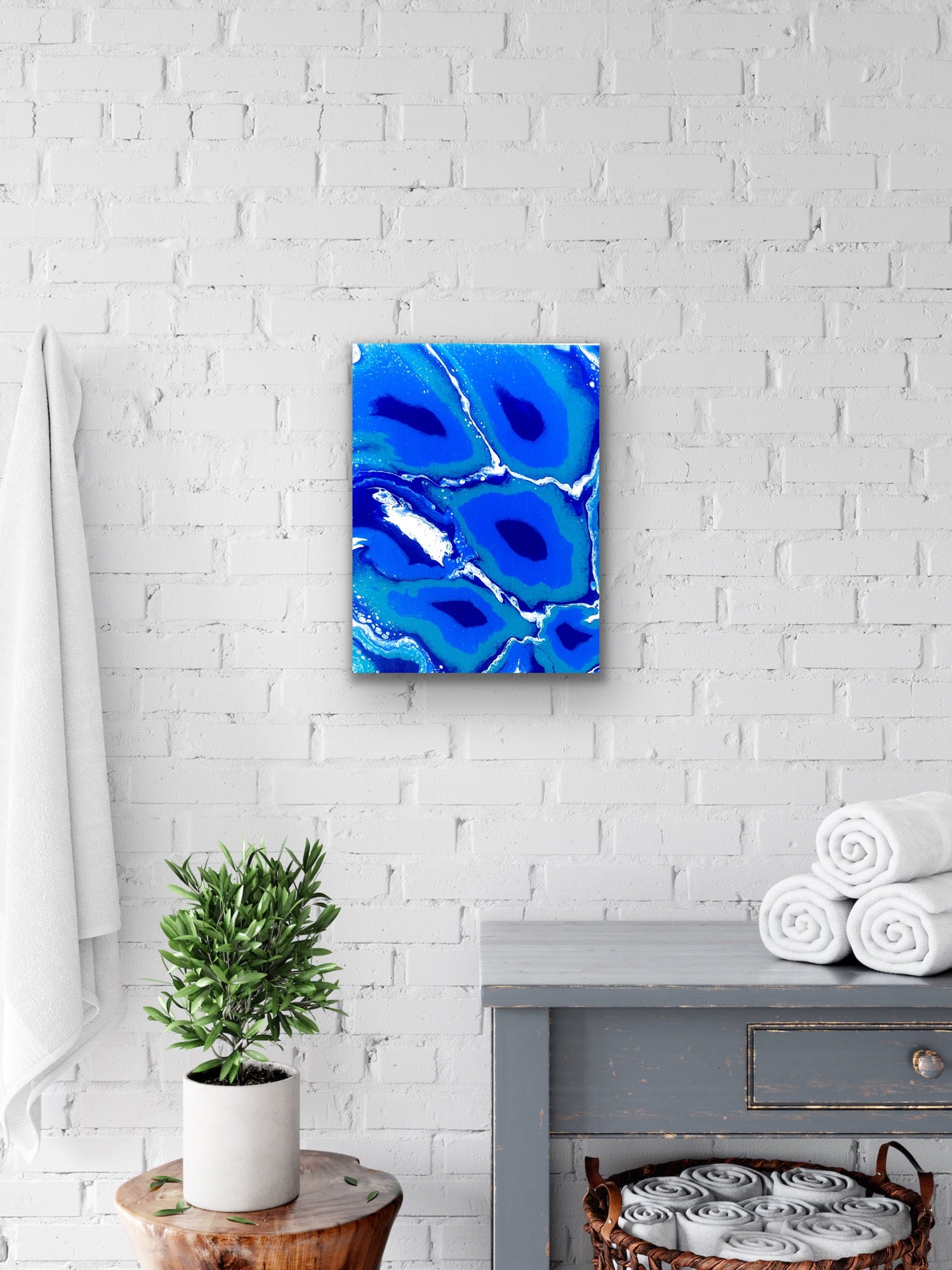 Beautiful Artwork | Handmade | Acrylic Pouring | Swipe Pour Technique | 20 x16 inch canvas | Blue - Omagoodness Art Shop